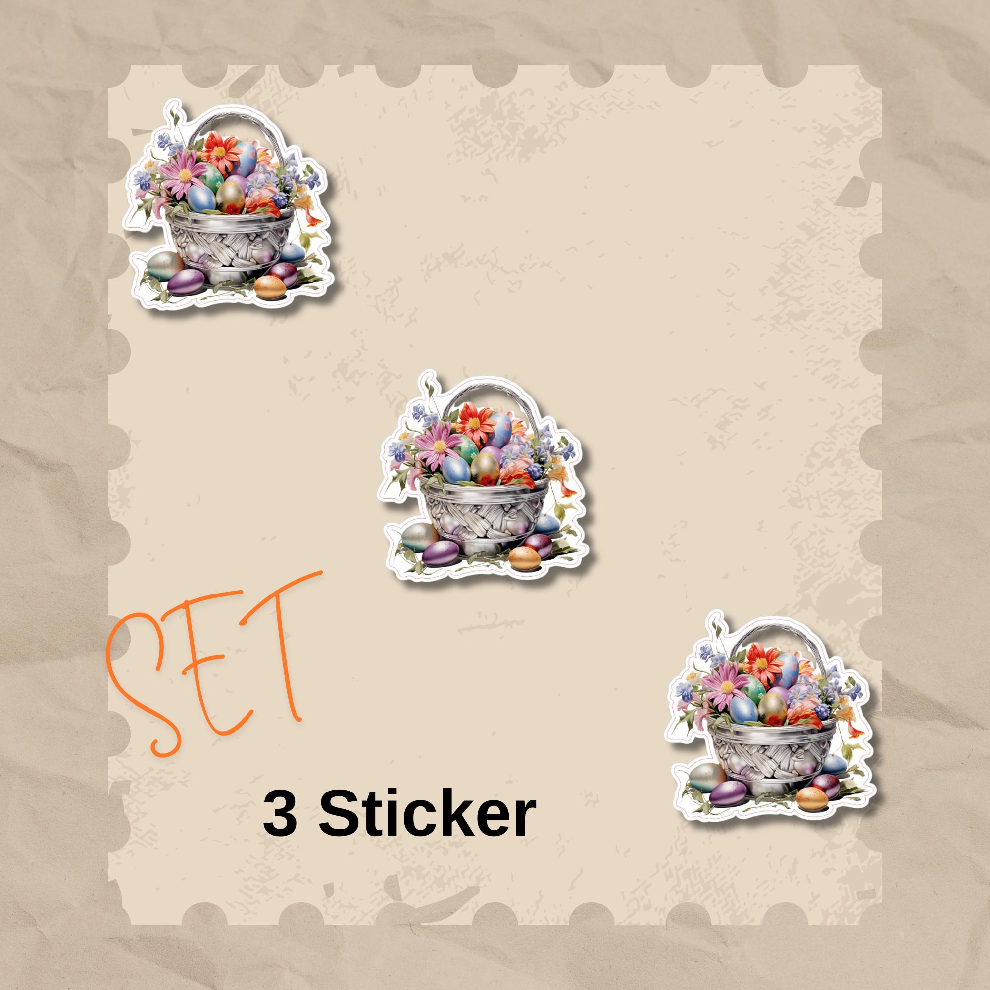 Aufkleber Ostern großer 8 cm Sticker Osterkorb Deko Osterfest Geschenkaufkleber Körbchen - zur Auswahl in Weiß oder Transparent  #SEG8