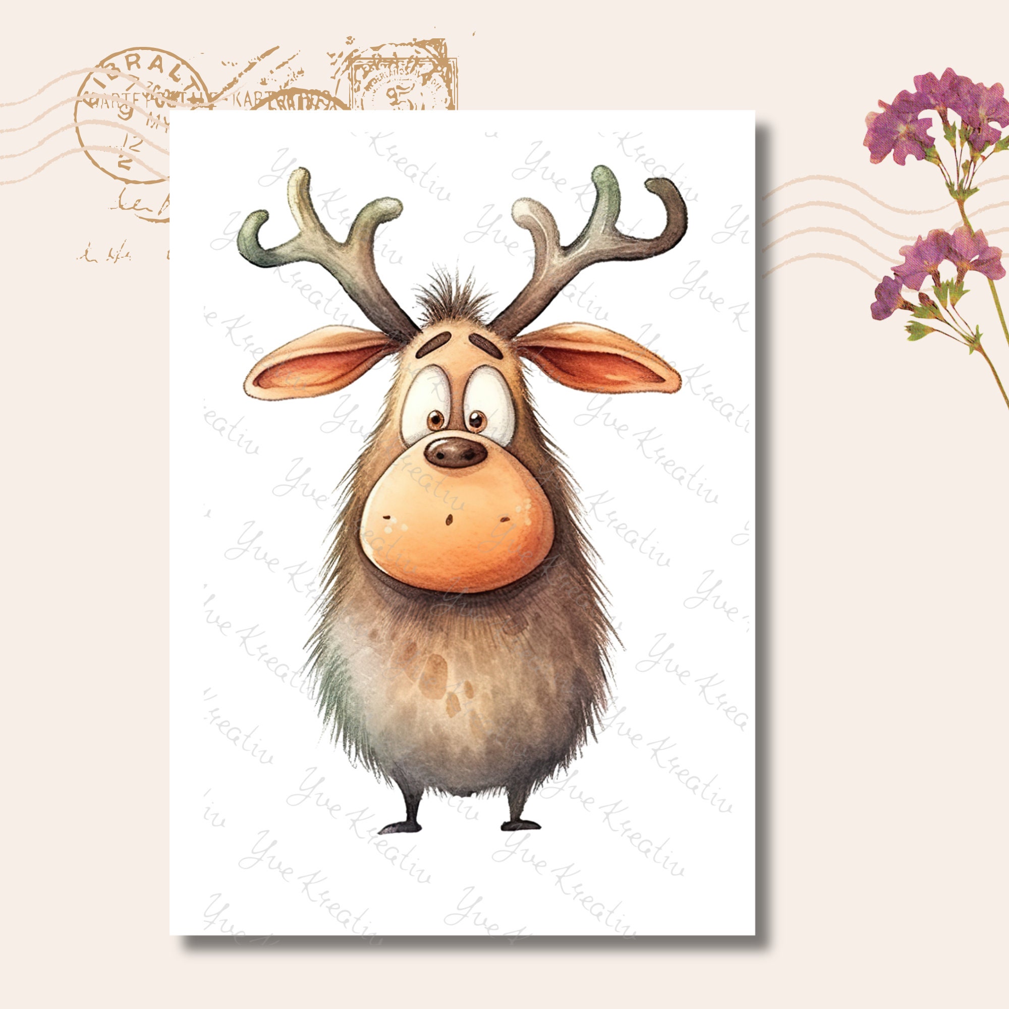 Postkarte, Grußkarte, Weihnachten, Rentier, Weihnachtskarte, Geschenkkarte I MIT oder OHNE Text "Merry Christmas"  #PLS