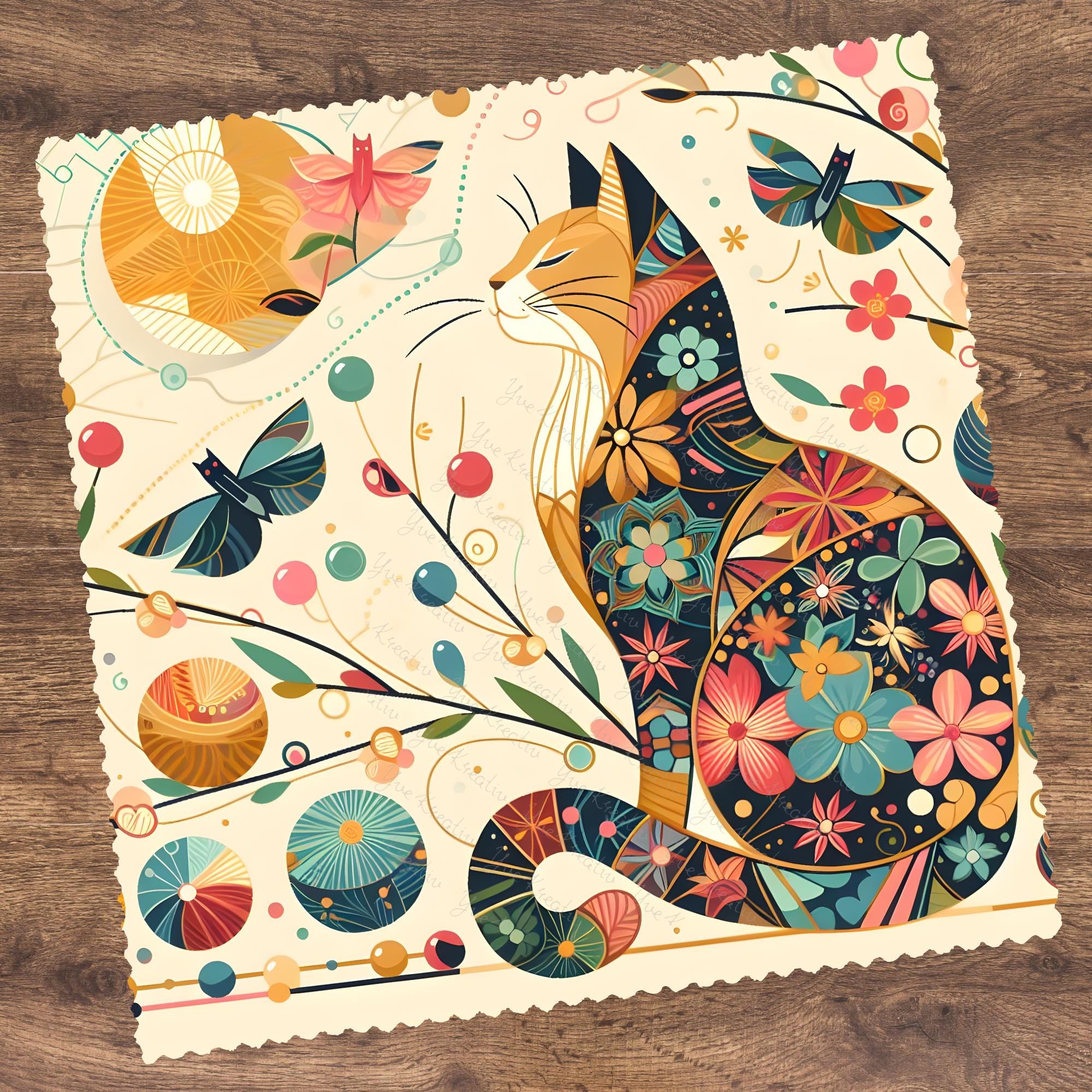 Brillenputztuch Katzen boho bedrucktes Mikrofasertuch für Display Handy Sonnenbrille Geschenk Katzenbesitzer Mitbringsel Katzenmama #TI61