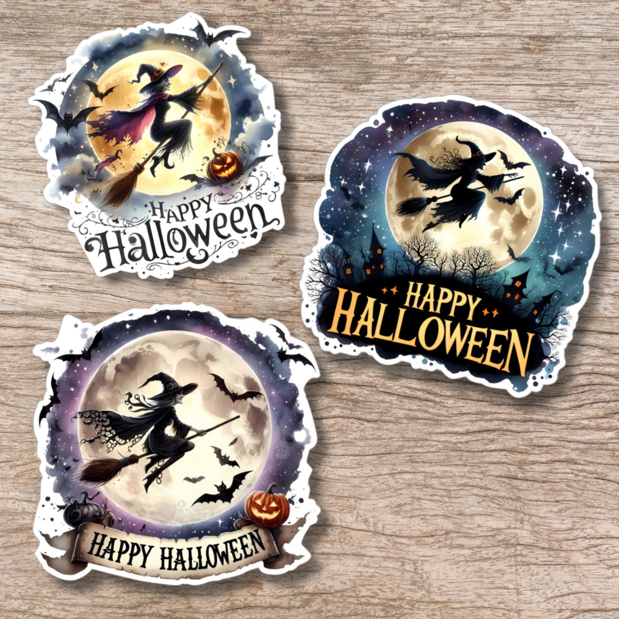 Happy Halloween Aufkleber Grusel Sticker großer Kofferaufkleber Geschenkaufkleber - 3 Aufkleber zur Auswahl in Weiß oder Transparent  #SEG8
