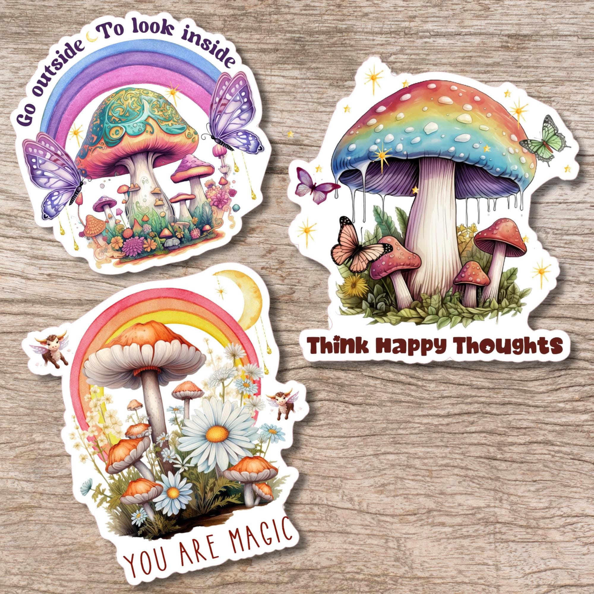 Aufkleber SET 3 Kofferaufkleber Motivation Sticker Geschenkaufkleber Pilze große Laptop Sticker zur Auswahl in Weiß oder Transparent  #SEG8
