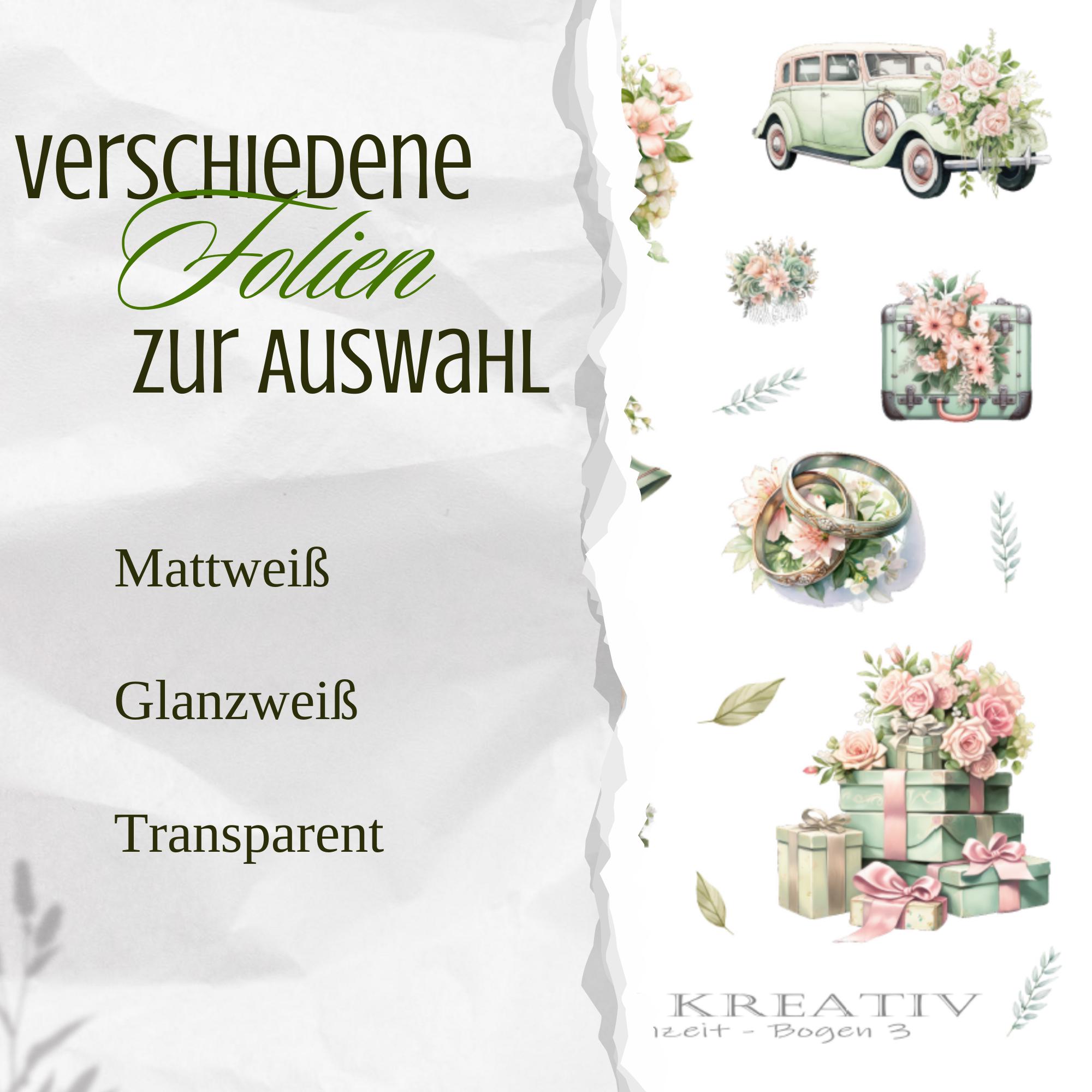 Aufkleber Hochzeit Sticker Bogen Hochzeitsfeier Stickerbogen zur Auswahl in Weiß - Transparent - Matt - Glanz #SBA6 Aufkleber Hochzeit Sticker Bogen Hochzeitsfeier Stickerbogen zur Auswahl in Weiß - Transparent - Matt - Glanz #SBA6