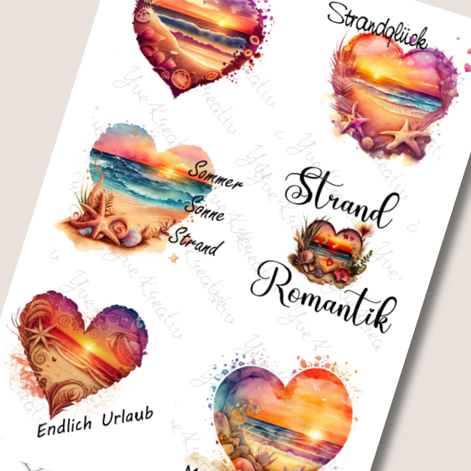 Sticker Bogen Aufkleber Urlaub Strand Sonnenuntergang Stickerbogen in Weiß Transparent Matt oder Glanz #SBA6 Sticker Bogen Aufkleber Urlaub Strand Sonnenuntergang Stickerbogen in Weiß Transparent Matt oder Glanz #SBA6