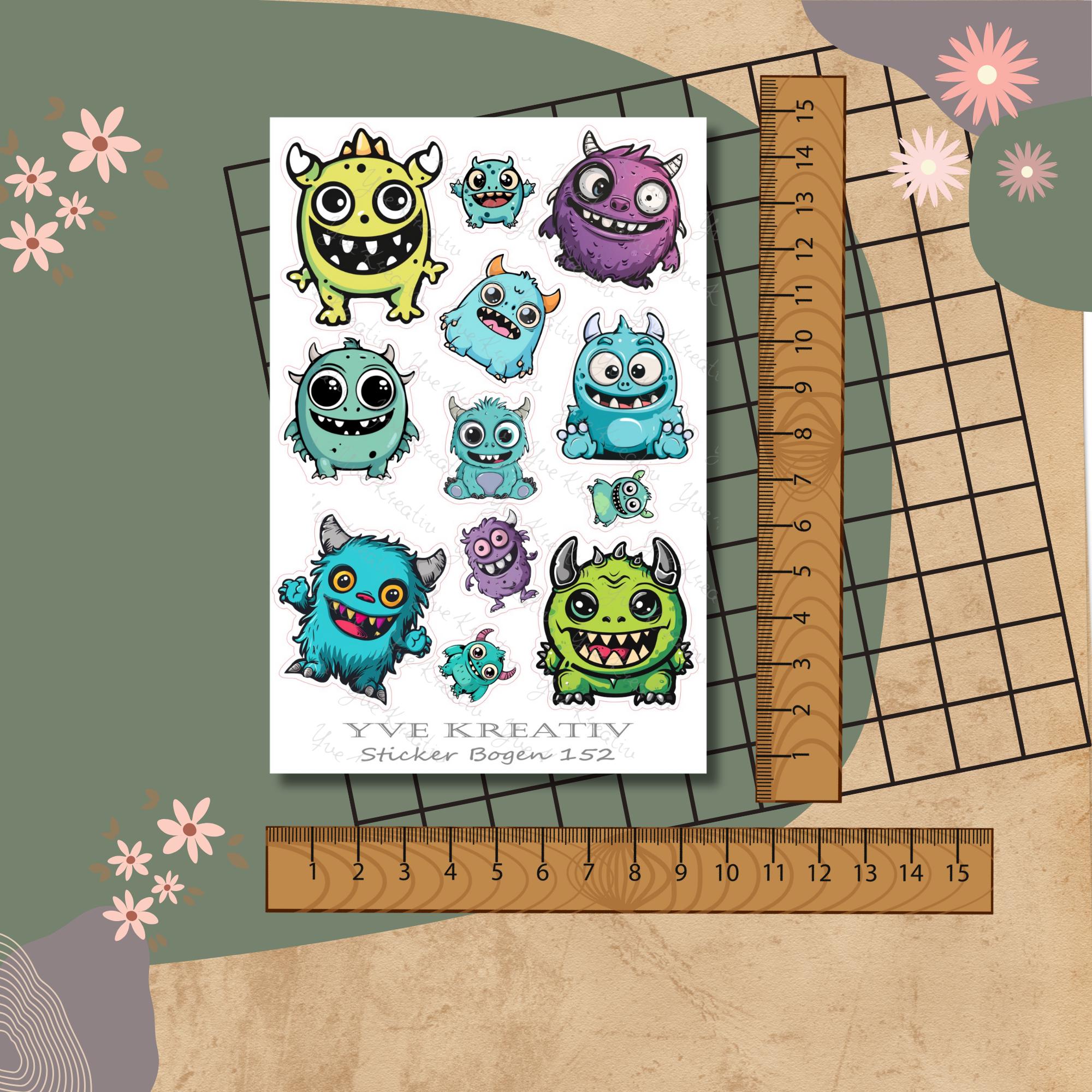 Stickerbogen, Aufkleber I lustige Monster, Aliens | Sticker Set - 3 Bögen zur Auswahl in Weiß - Transparent - Matt - Glanz  #SBA6