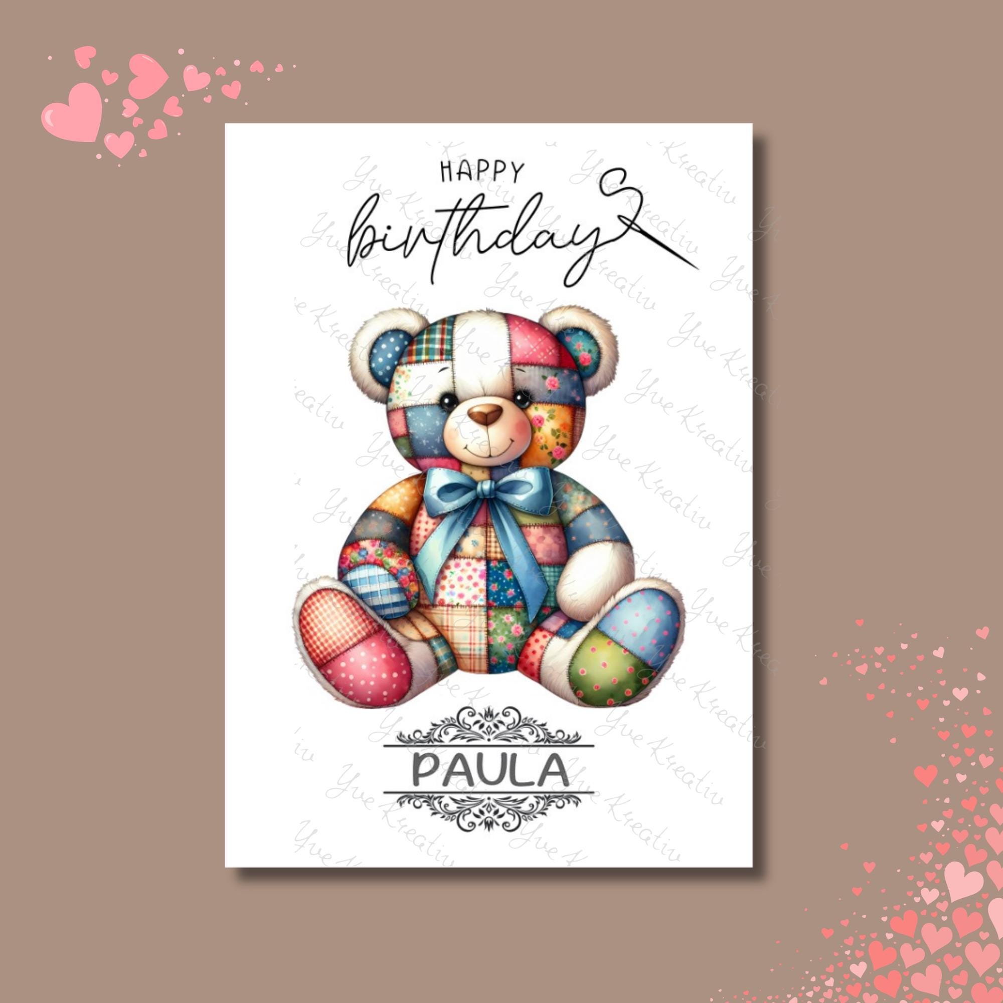 Postkarte Teddy Bär personalisiert mit Namen Grußkarte Happy Birthday Karte Geburtstag Geburtstagskarte Patchwork Stil #PHO Postkarte Teddy Bär personalisiert mit Namen Grußkarte Happy Birthday Karte Geburtstag Geburtstagskarte Patchwork Stil #PHO