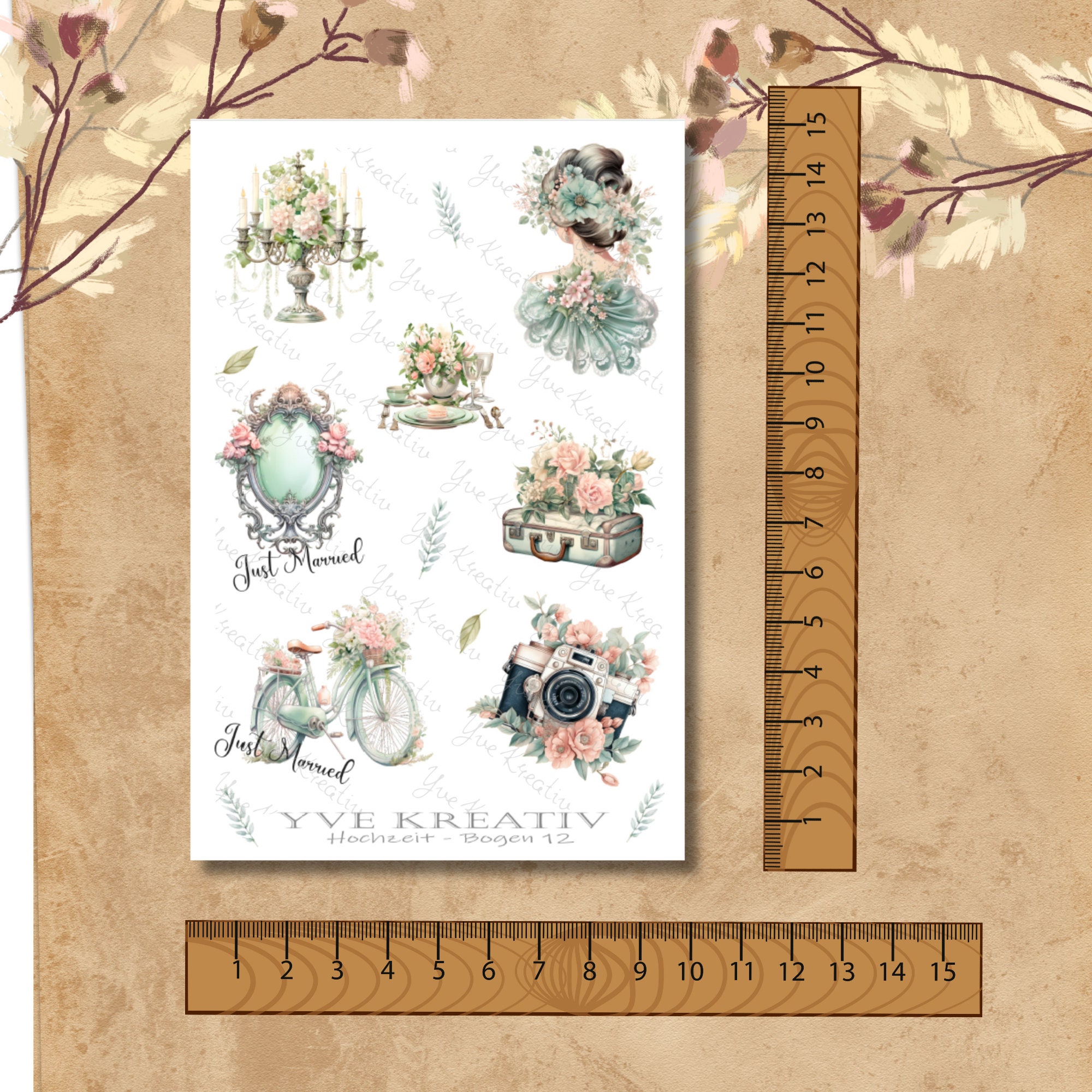 Aufkleber, Sticker Bogen "Hochzeit" | Sticker Set - 2 Stickerbogen zur Auswahl in Weiß - Transparent - Matt - Glanz  #SBA6
