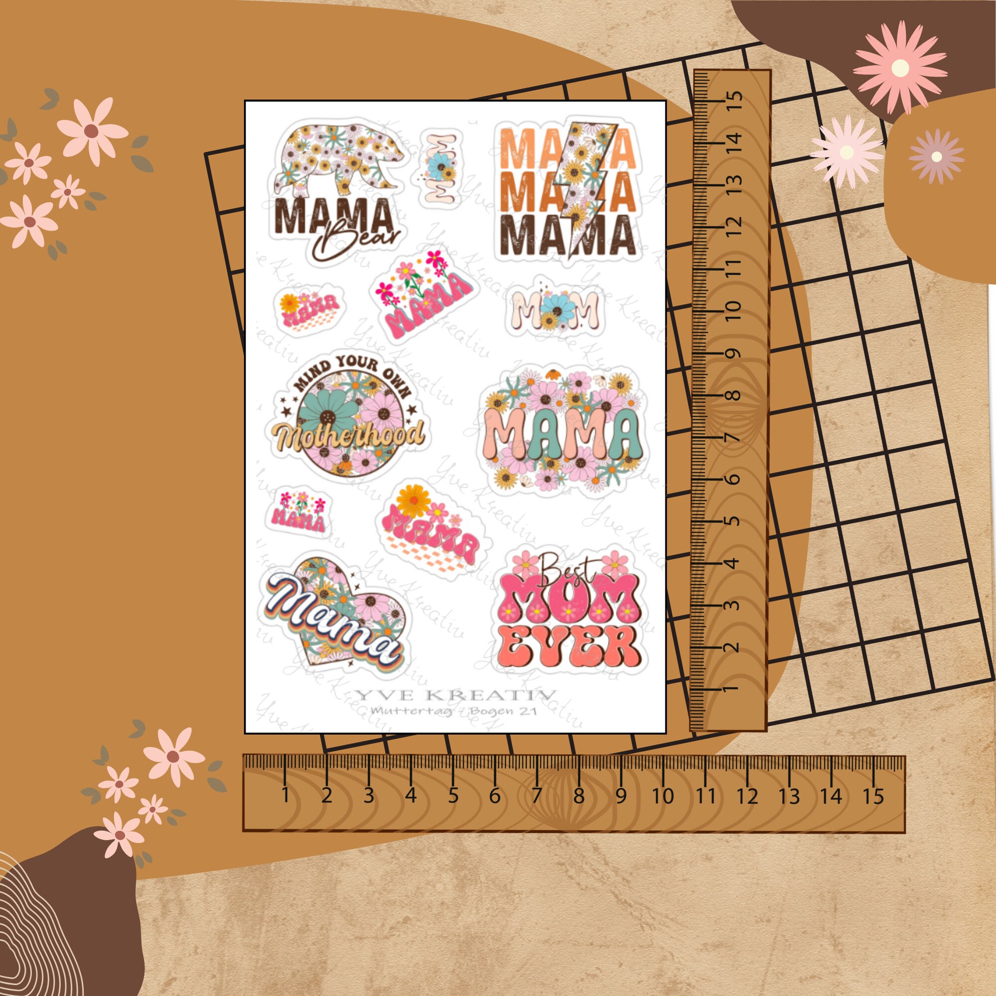 Sticker Bogen " Muttertag Best Mom " | Sticker Set - Aufkleber 3 Stickerbogen zur Auswahl in Weiß - Transparent - Matt - Glanz