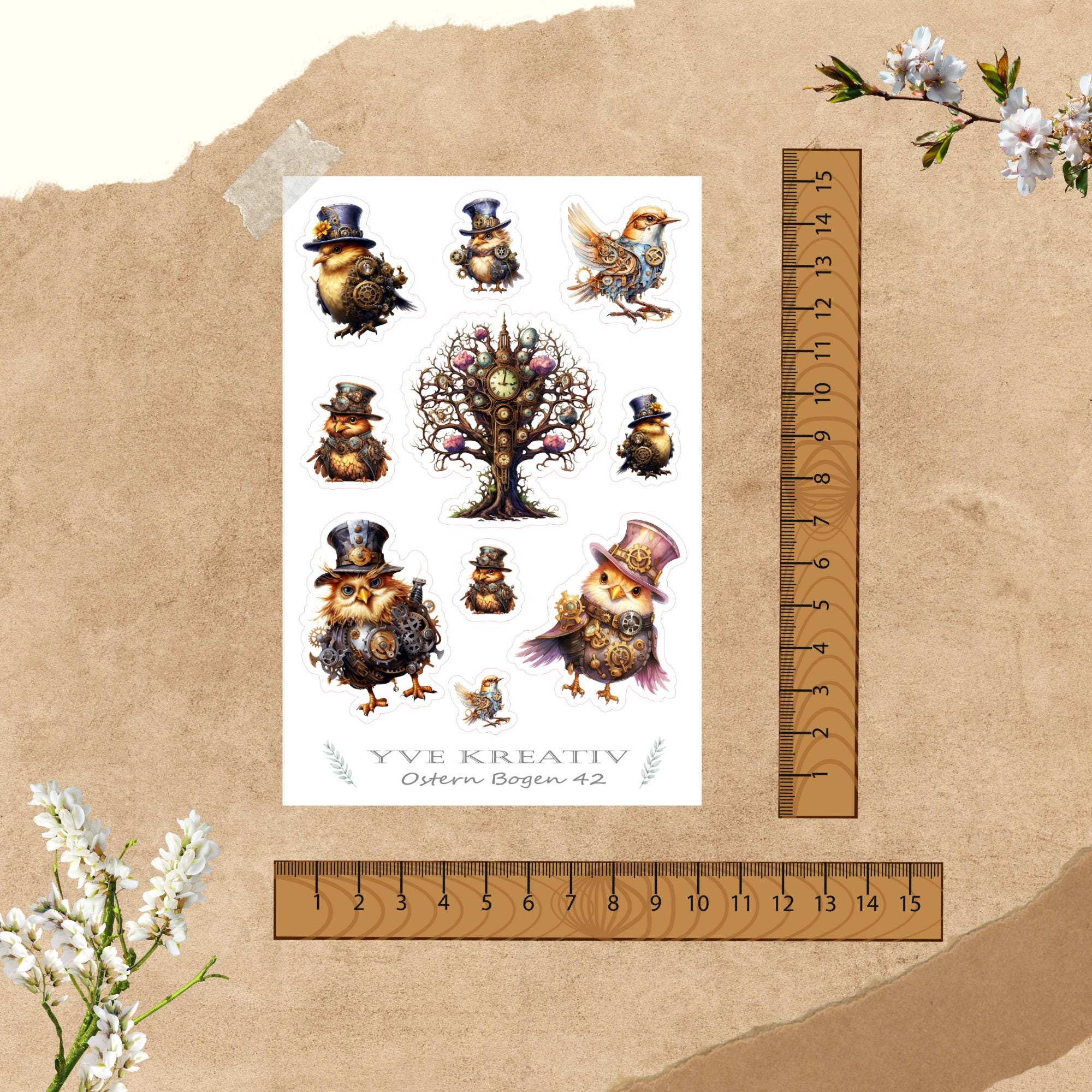 Sticker Bogen Aufkleber "Ostern Steampunk" | Sticker Set - 4 Stickerbogen zur Auswahl in Weiß - Transparent - Matt - Glanz #SBA6 Sticker Bogen Aufkleber "Ostern Steampunk" | Sticker Set - 4 Stickerbogen zur Auswahl in Weiß - Transparent - Matt - Glanz #SBA6