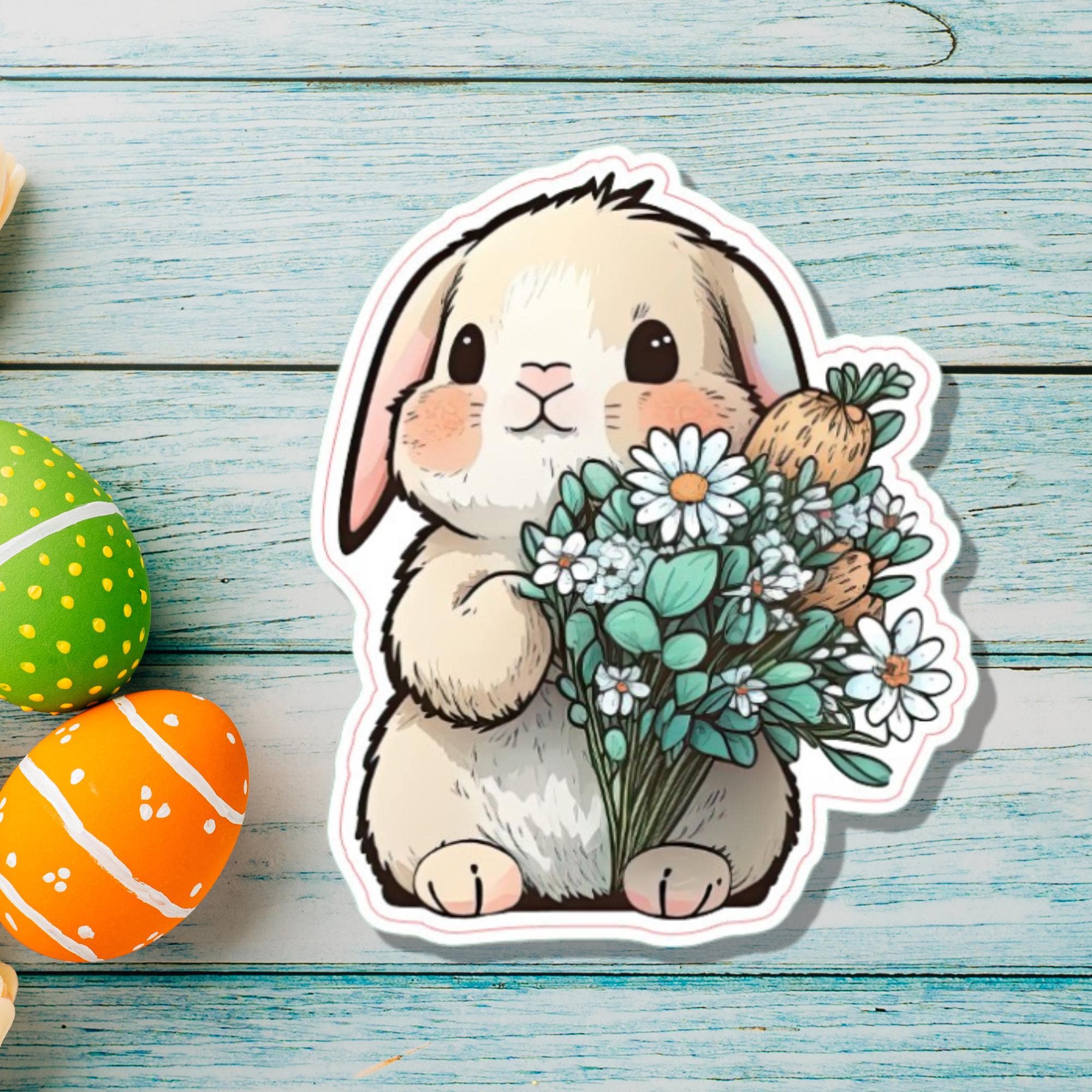 Aufkleber Ostern großer 8 cm Sticker niedliches Häschen Deko Hase Geschenkaufkleber Osterhase - zur Auswahl in Weiß oder Transparent  #SEG8