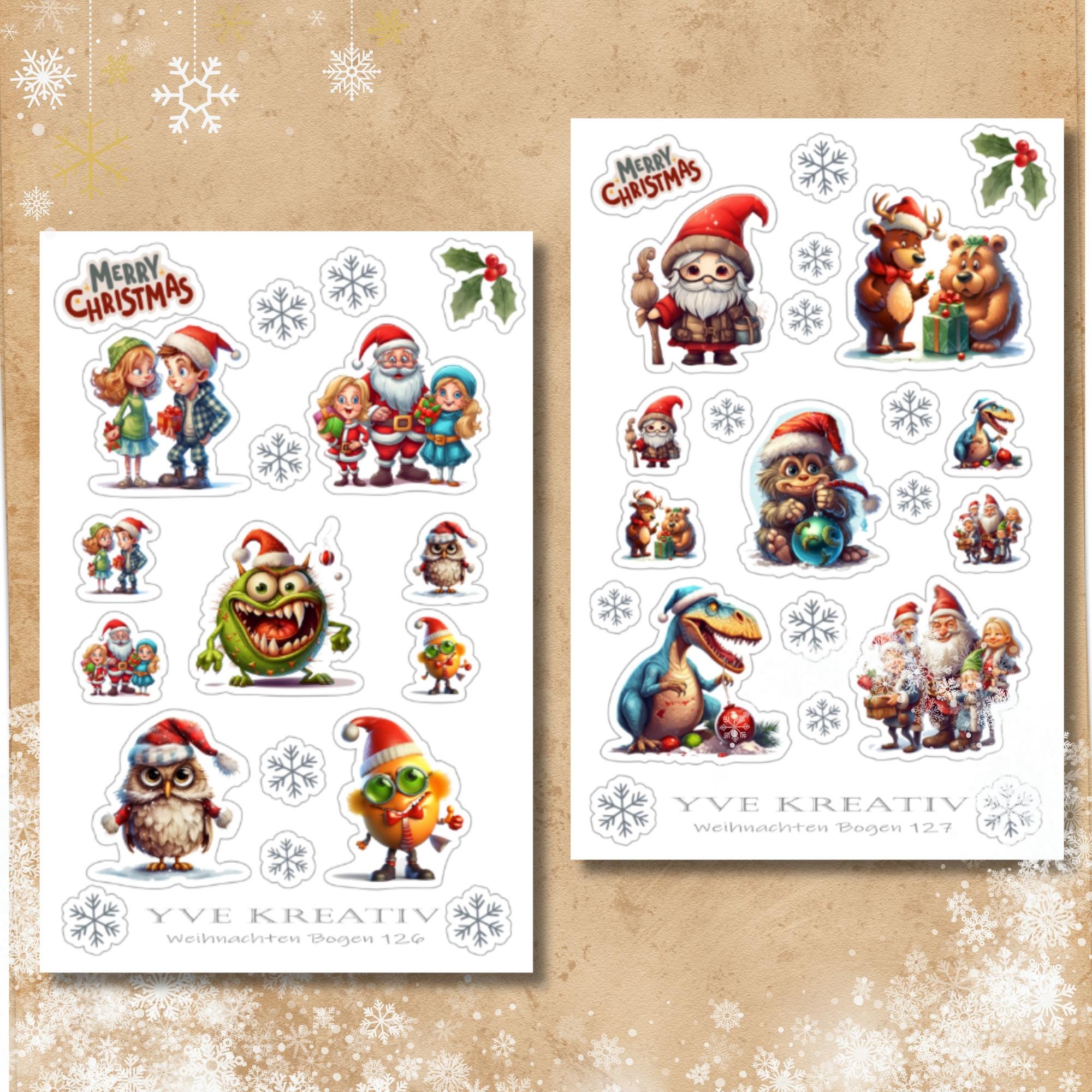 Aufkleber, Weihnachten, Crazy Christmas, Sticker - 2 Stickerbogen zur Auswahl in Weiß - Transparent - Matt - Glanz  #SBA6