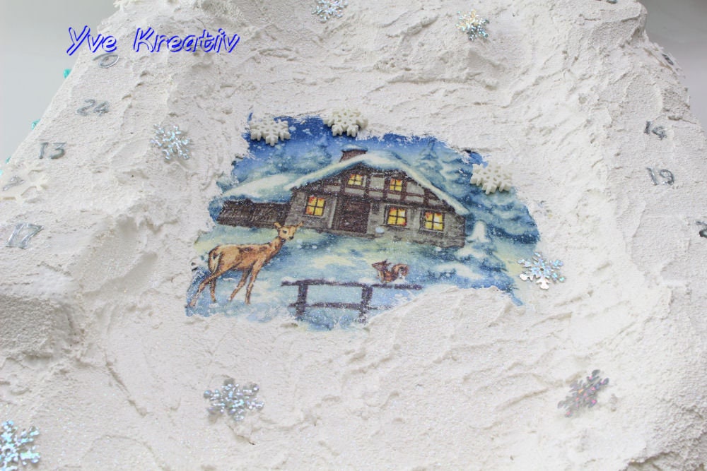 Adventskalender aus 24 Streichholzschachteln / Wandbild / Schneelandschaft / zum Befüllen