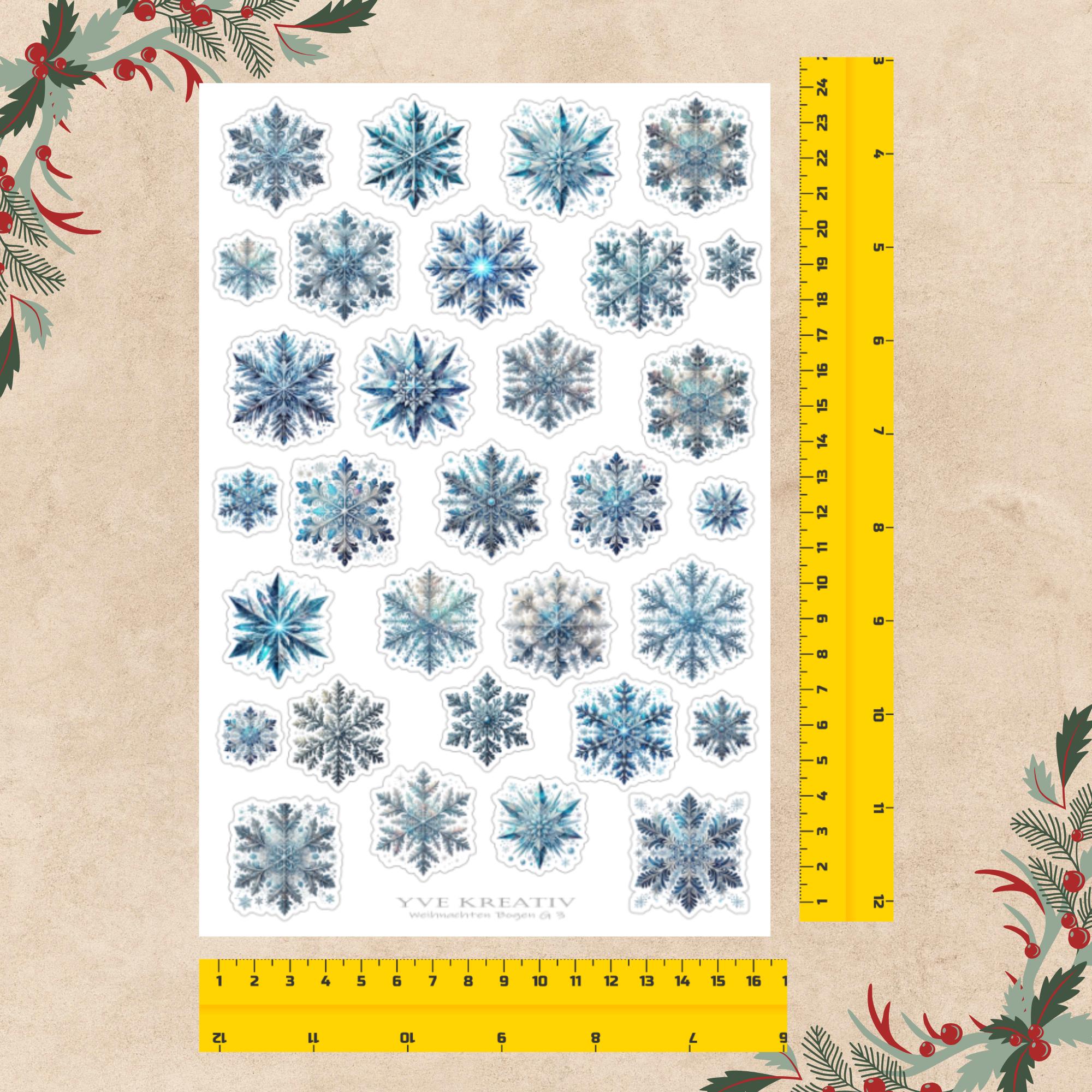 Weihnachtsaufkleber Stickerbogen 16x24 cm "Schneeflocken " |  Aufkleber Sticker zur Auswahl in Weiß - Transparent - Matt - Glanz  #SBA5
