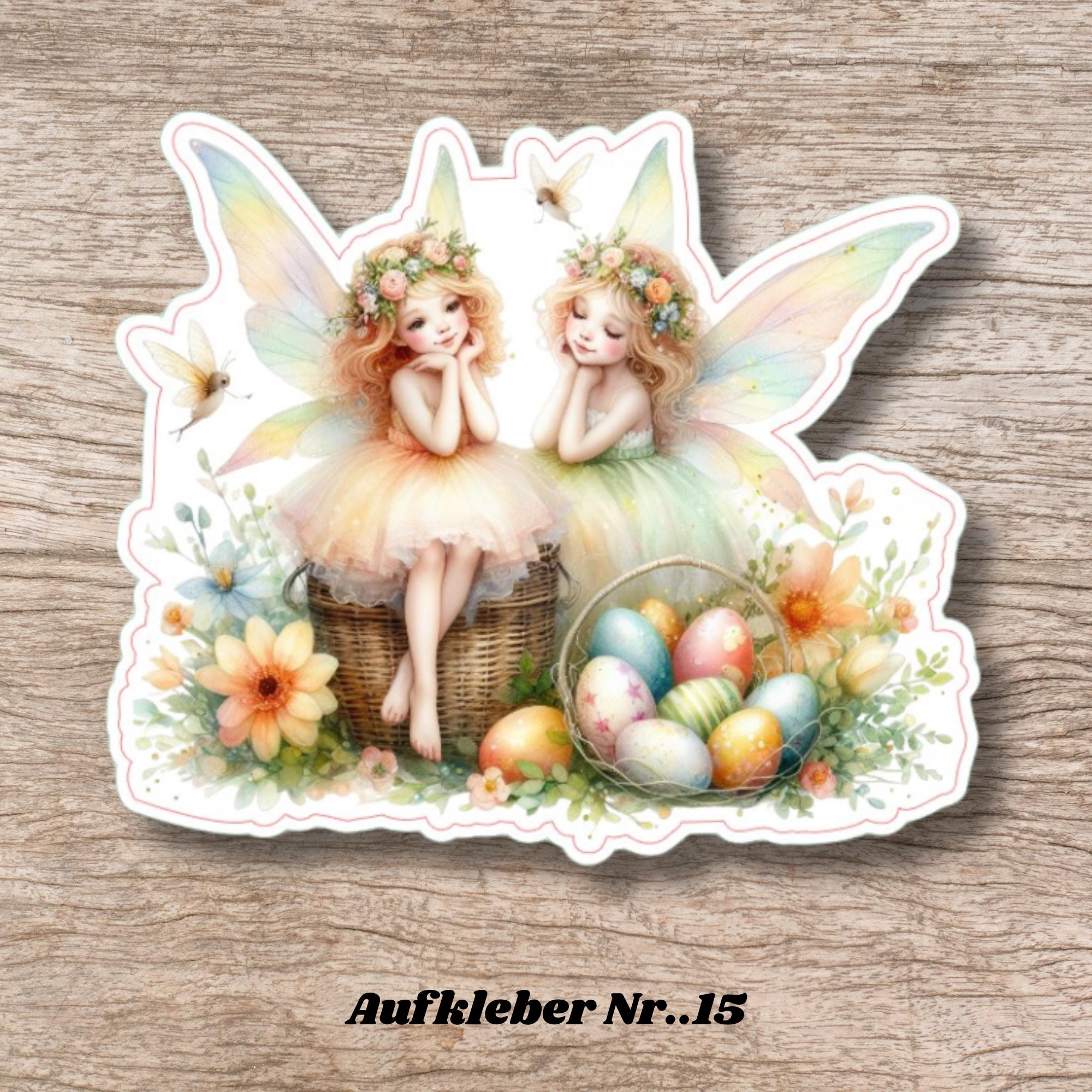 Aufkleber Ostern großer 8 cm Sticker Feen Fantasy Deko Geschenkaufkleber romantisch - zur Auswahl in Weiß oder Transparent  #SEG8