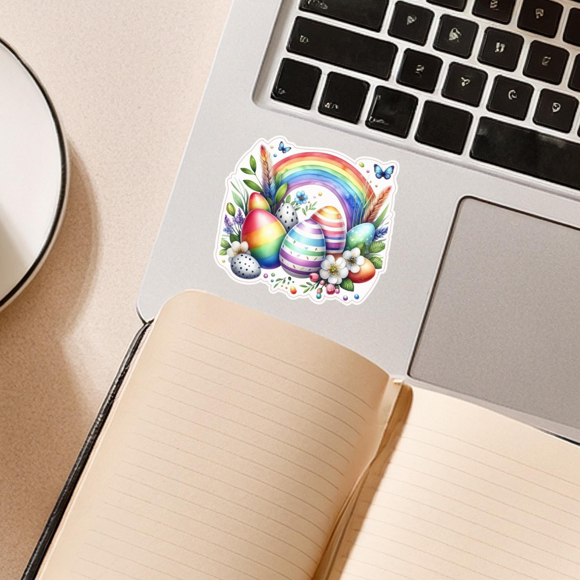 Aufkleber Ostern großer 8 cm Sticker Regenbogen Osternest Deko Osterfest Geschenkaufkleber - zur Auswahl in Weiß oder Transparent  #SEG8