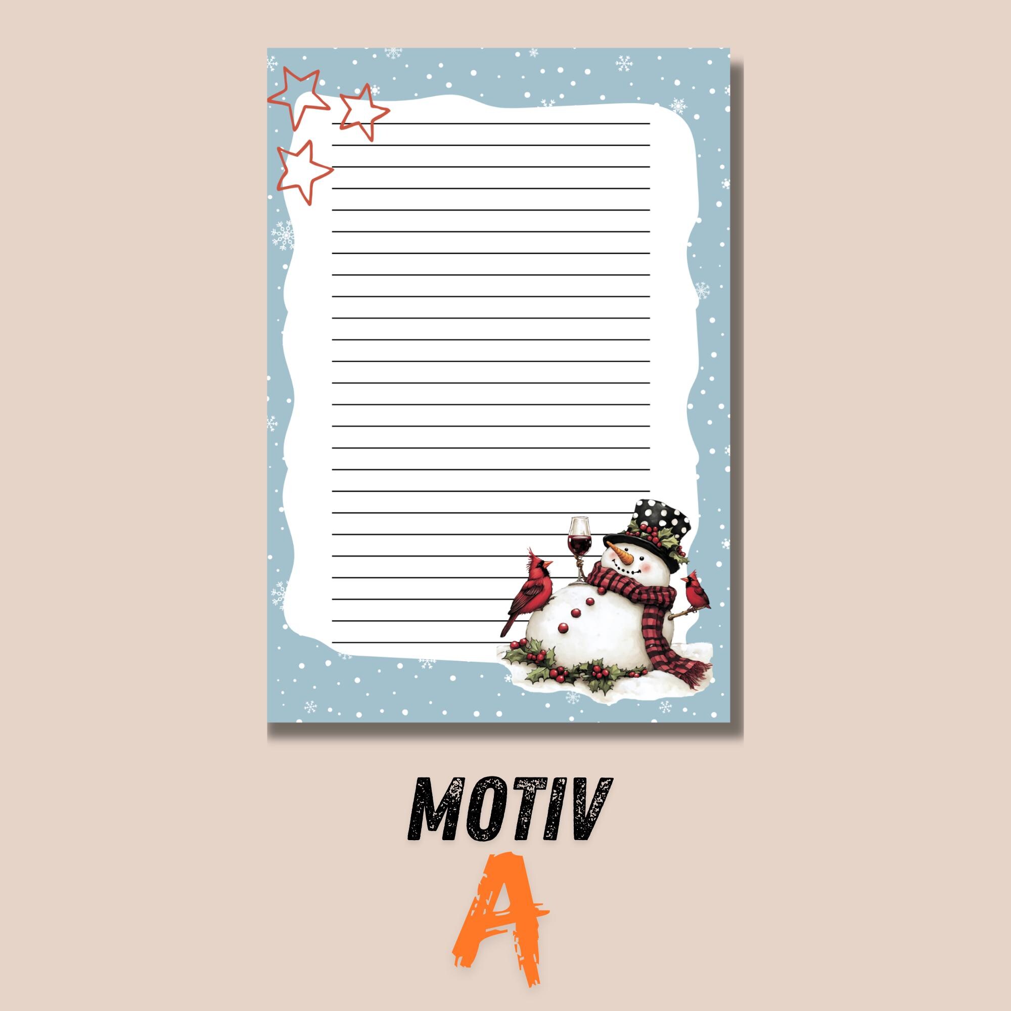 Notizblock 50 Zettel, 3 "Schneemann mit Wein" Motive zur Auswahl, A6 Block Schreibblock Zettelblock Abreisblock mit Leimbindung  #A6K50