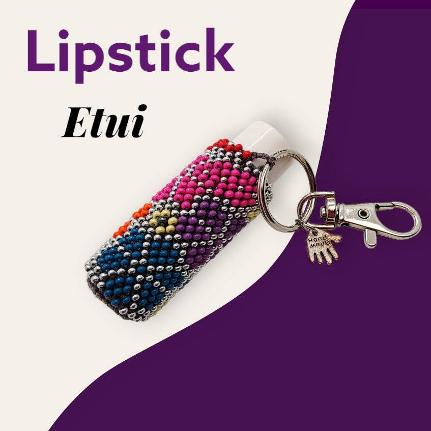 Anhänger für Lippenpflegestift - Lippenbalsam Täschchen " Blumen" aus Rocailles - Miniperlen (2,6 mm) gehäkelt / Perlenhäkeln  #1583203320