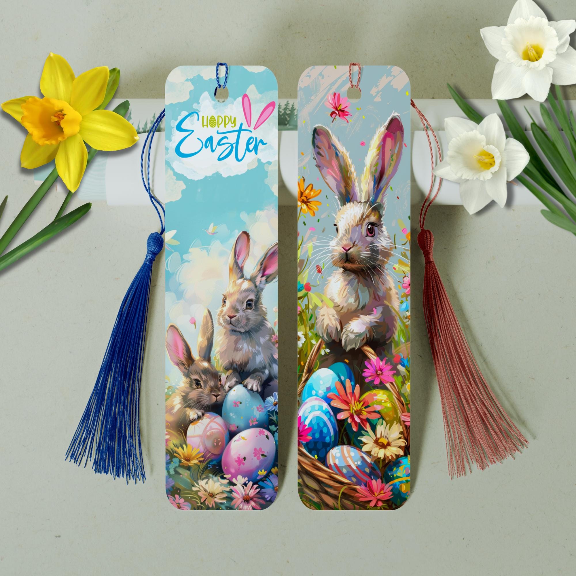 Lesezeichen aus Aluminium Geschenk zu Ostern Hase Osterhase Ostereier Bücher Bookmark - 2 Motive zur Auswahl  #LEALU