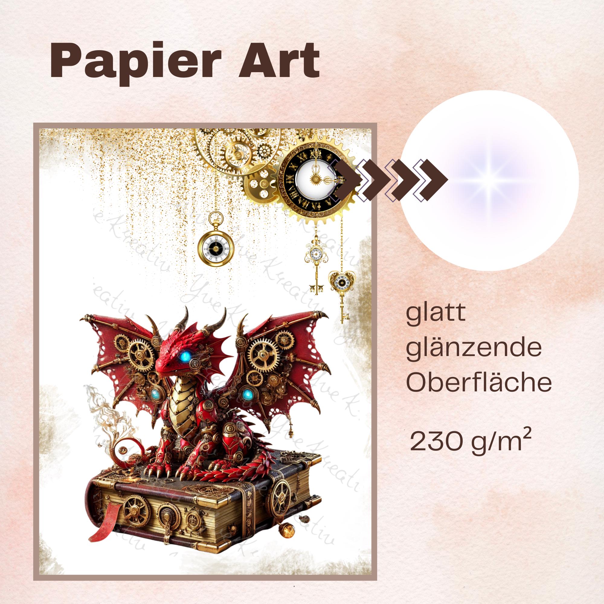 Postkarte Glückwunschkarte Grußkarte Geschenkkarte Gutschein auf DIN A6 Karte mit Glanzoberfläche Drachen Steampunk #PHO