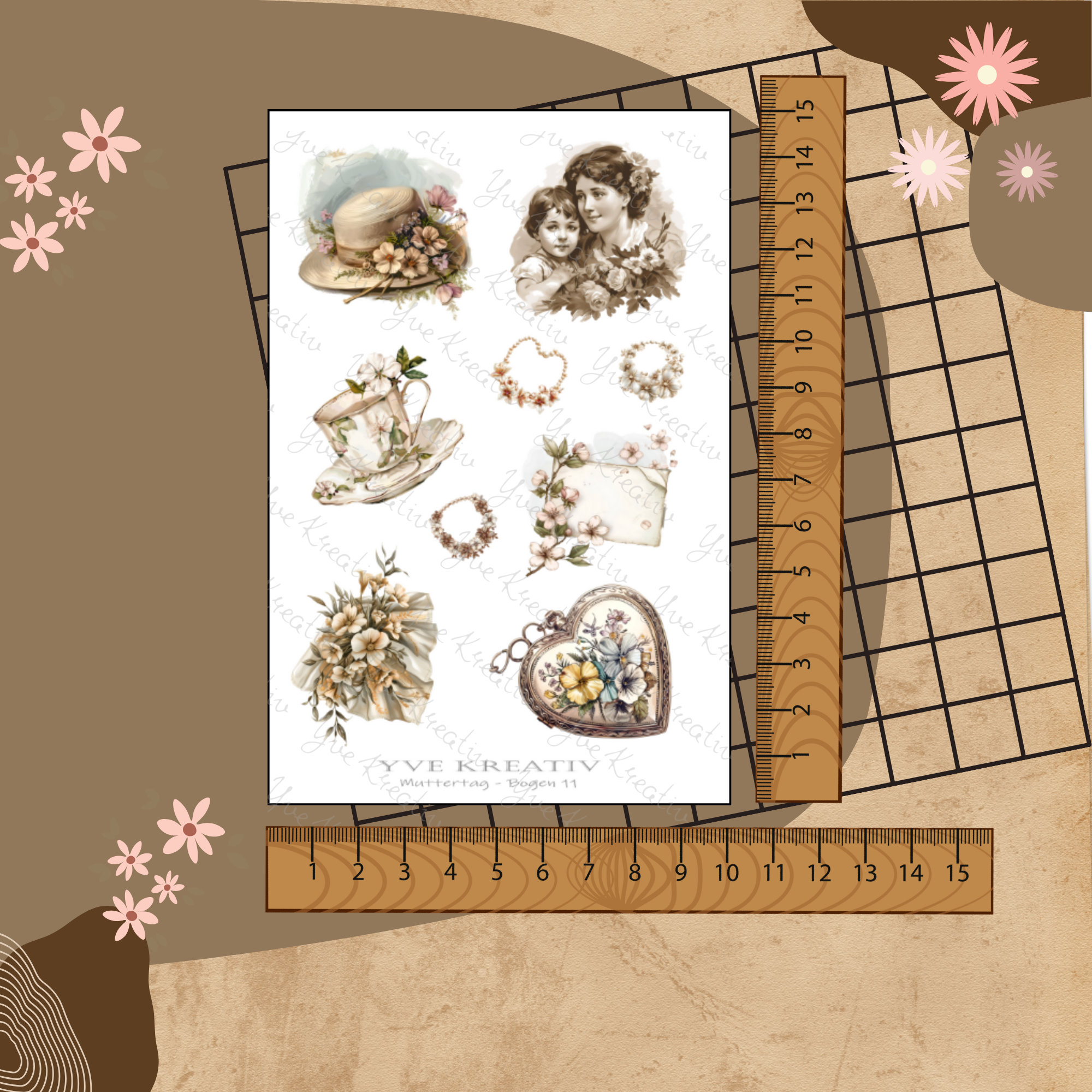 Sticker Aufkleber "Muttertag Nostalgie Vintage" | Sticker Set - 3 Stickerbogen zur Auswahl in Weiß - Transparent - Matt - Glanz #SBA6