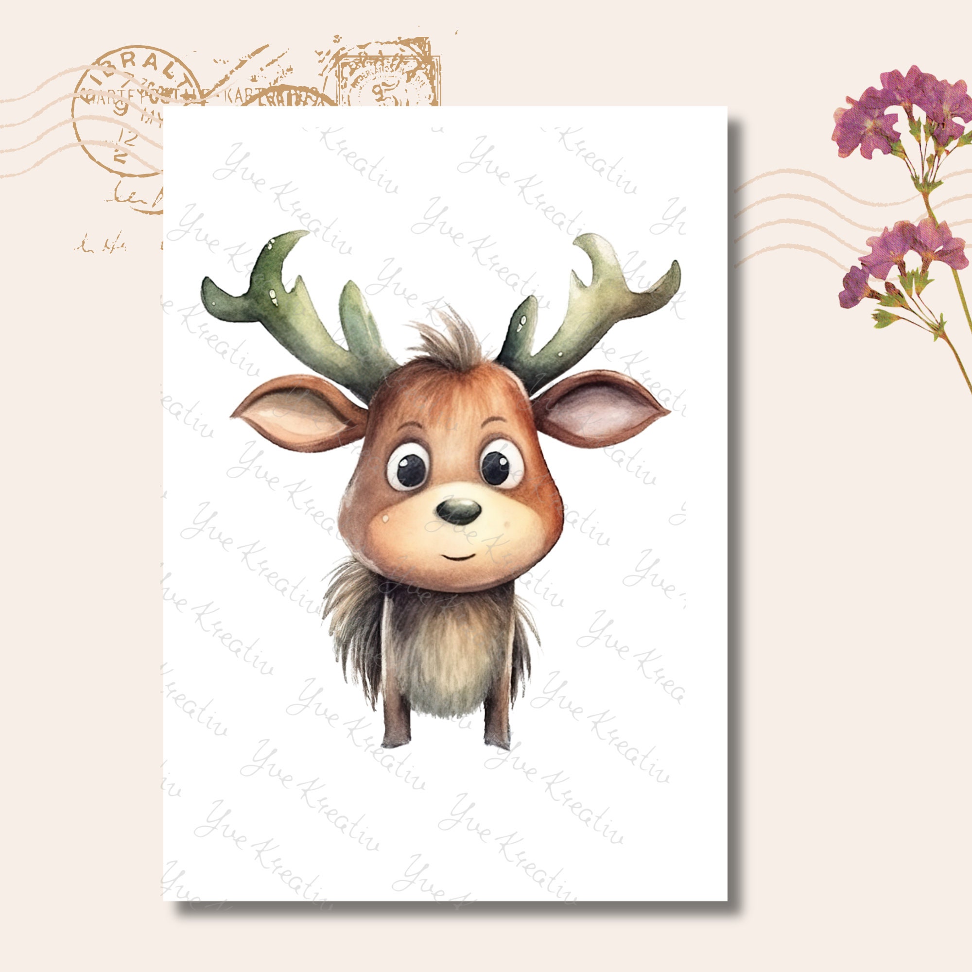 Postkarte, Grußkarte, Weihnachten, Rentier, Weihnachtskarte, Geschenkkarte I MIT oder OHNE Text "Merry Christmas"  #PLS