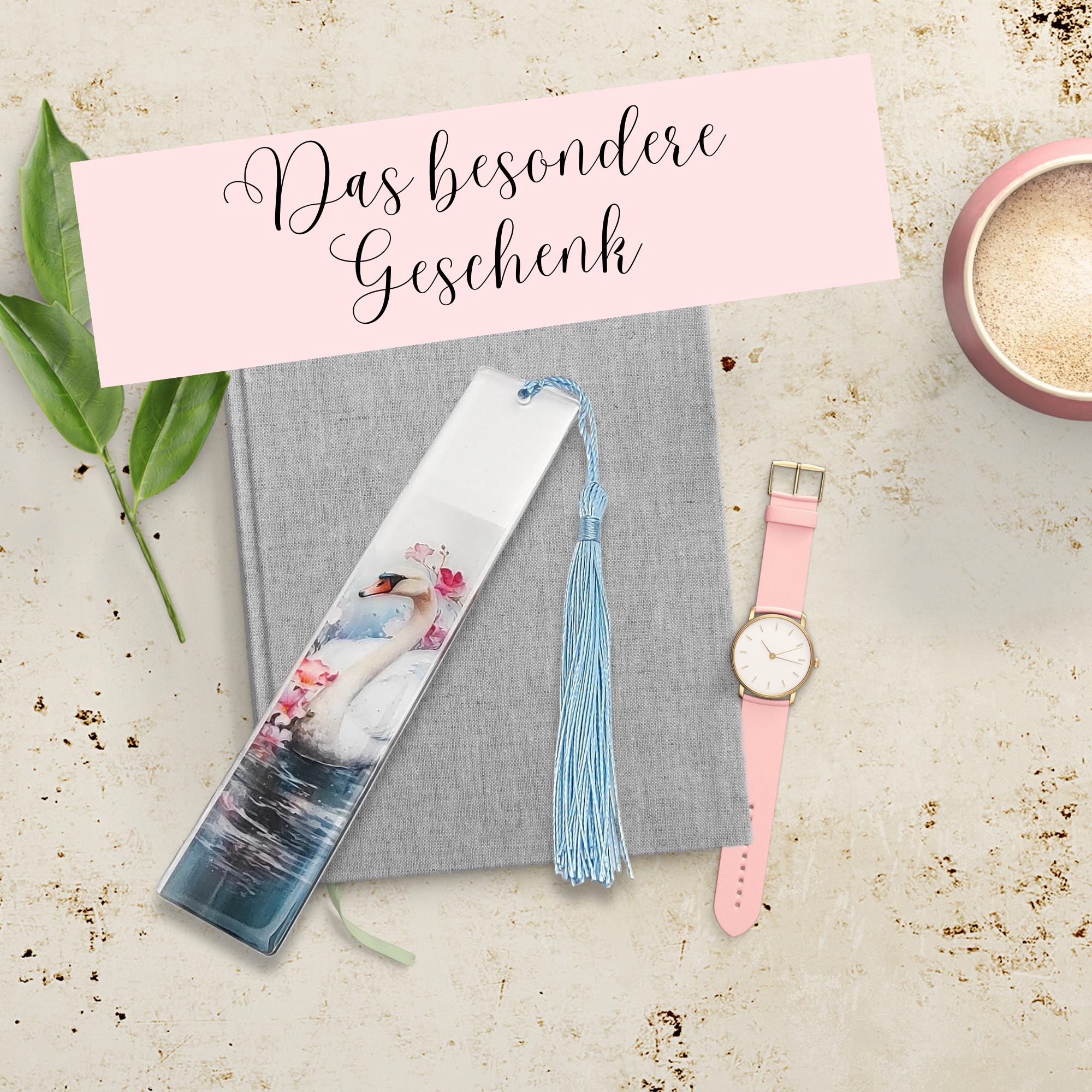 Lesezeichen aus Epoxidharz transparent Schwan Geschenk Geburtstag Mitbringsel zum Buchgeschenk #LEEPOX