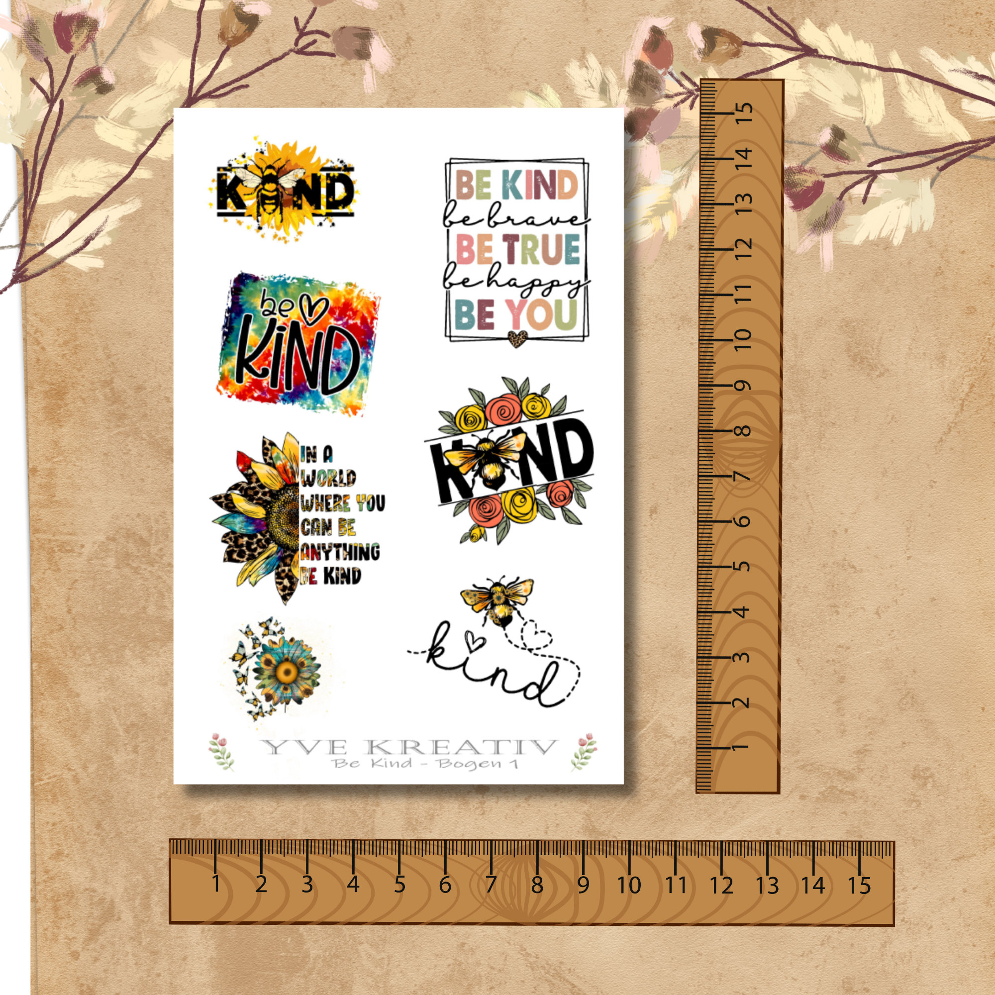 Sticker Bogen "Be Kind" | Sticker Set - Aufkleber 2 Stickerbogen zur Auswahl in Weiß - Transparent - Matt - Glanz  #SBA6