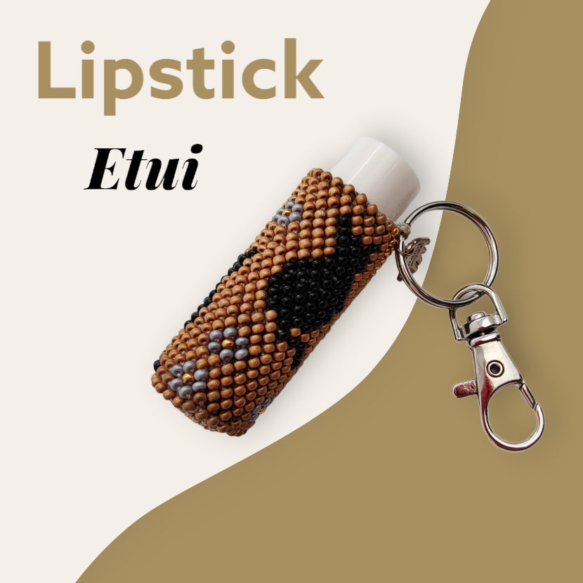 Anhänger für Lippenpflegestift - Lippenbalsam Täschchen " Katze" aus Rocailles - Miniperlen (2,6 mm) gehäkelt / Perlenhäkeln