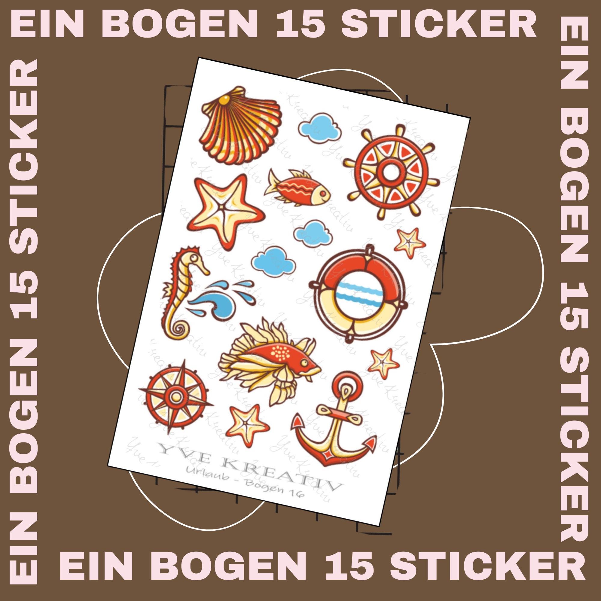 Aufkleber Sticker Maritim Urlaub Strand Reise | 15 Aufkleber Stickerbogen  Set  -  Weiß - Transparent - Matt - Glanz #SBA6