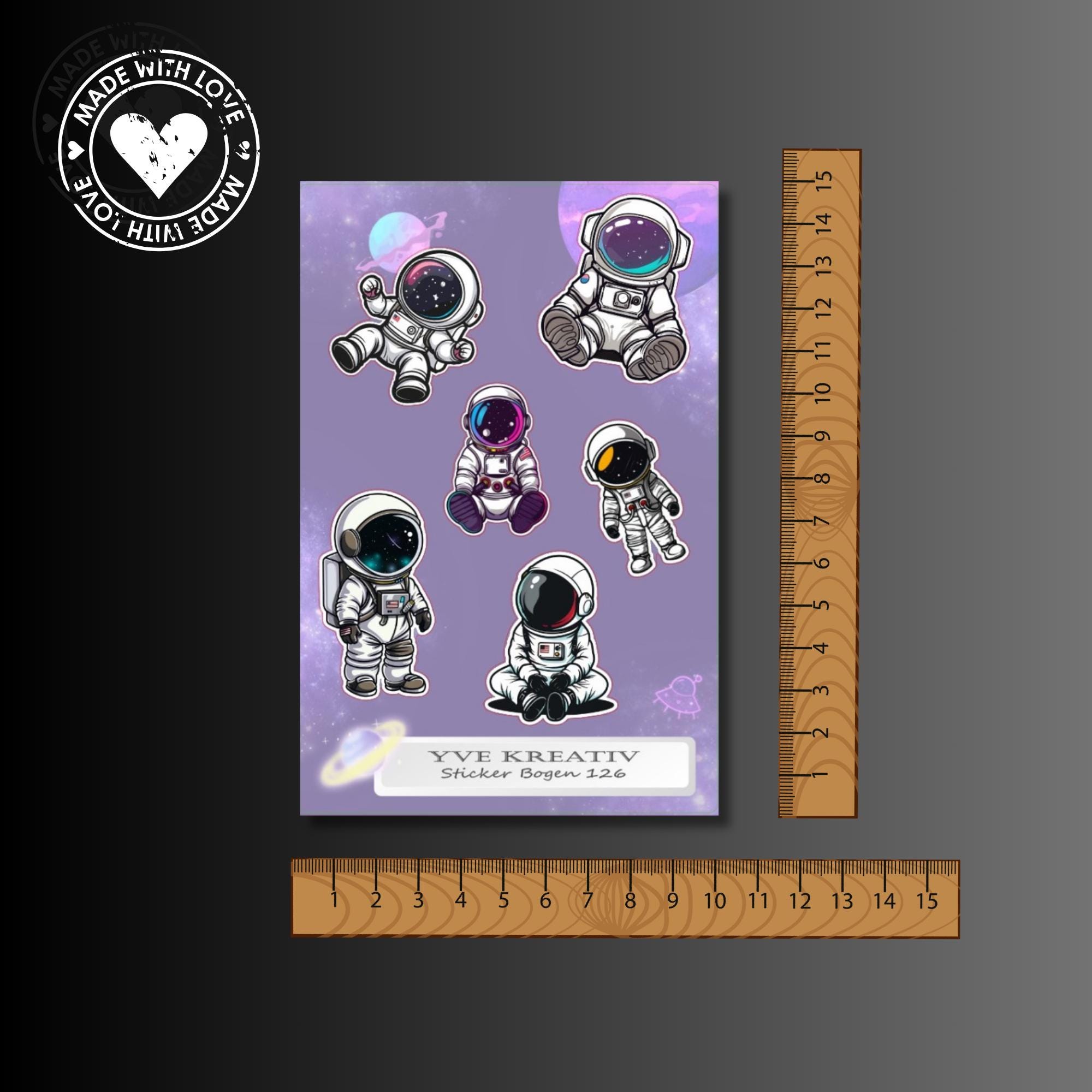 Aufkleber Bogen "Astronaut Weltall" | Sticker Set - Aufkleber 3 Stickerbogen zur Auswahl in Weiß - Transparent - Matt - Glanz  #SBA6