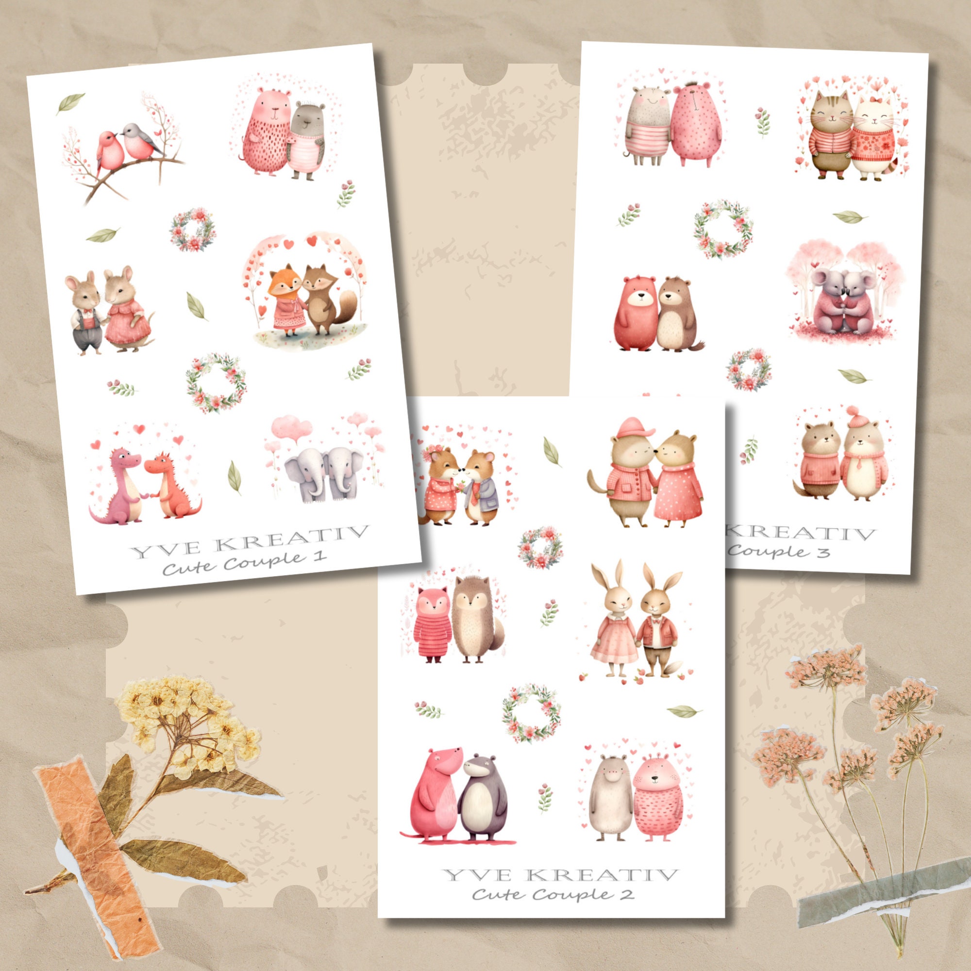 Sticker Bogen Aufkleber "Cute Couple" | Sticker Set - 3 Stickerbogen zur Auswahl in Weiß - Transparent - Matt - Glanz  #SBA6