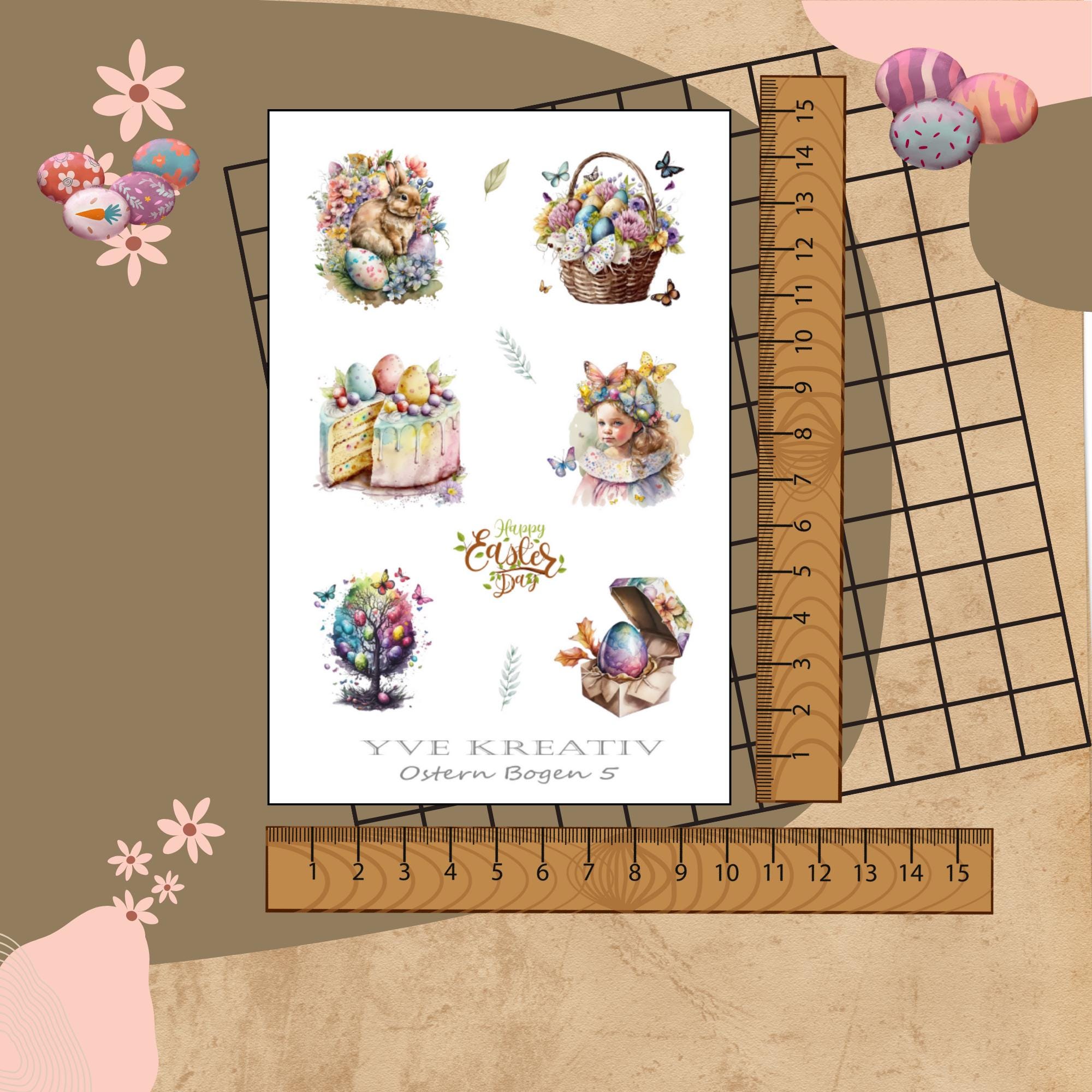 Sticker Bogen " Ostern - Nostalgie" | Sticker Set - Aufkleber 3 Stickerbogen zur Auswahl in Weiß - Transparent - Matt - Glanz #SBA6