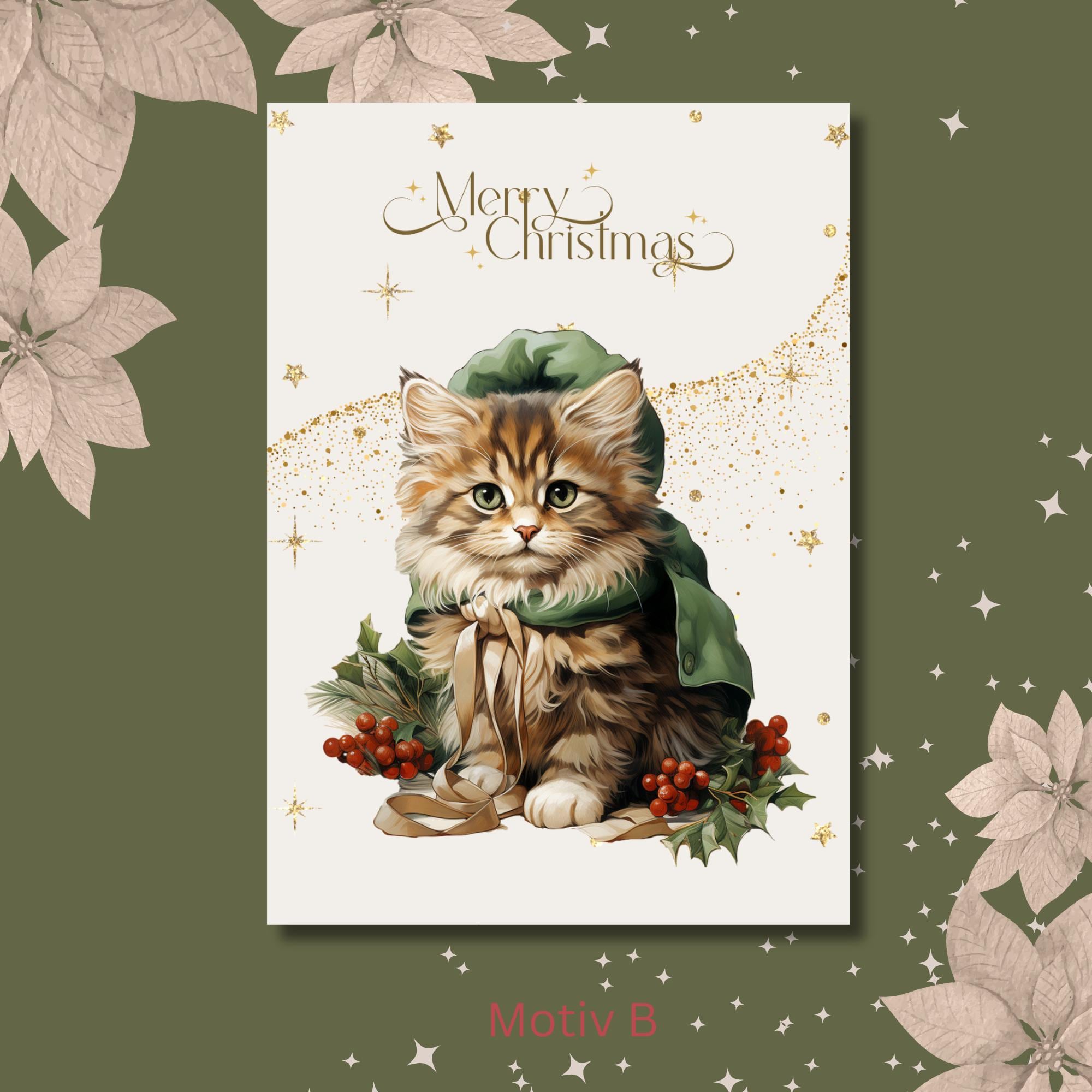 Weihnachtskarte Katze, 2 Kartenmotive zur Auswahl, Postkarte, Geschenkkarte, Weihnachtsgruß, Grußkarte Weihnachten  #PLS