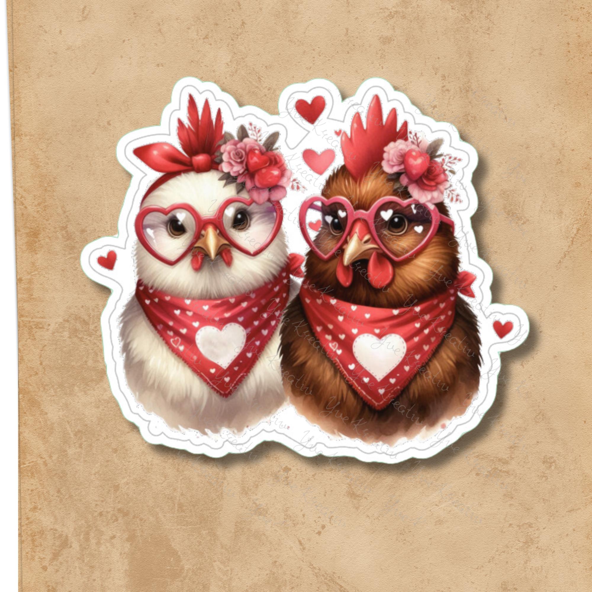 Großer Aufkleber, Chicken Friends Sticker, großer Koffer Sticker, Kofferaufkleber  -  zur Auswahl in Weiß oder Transparent  #SEG8