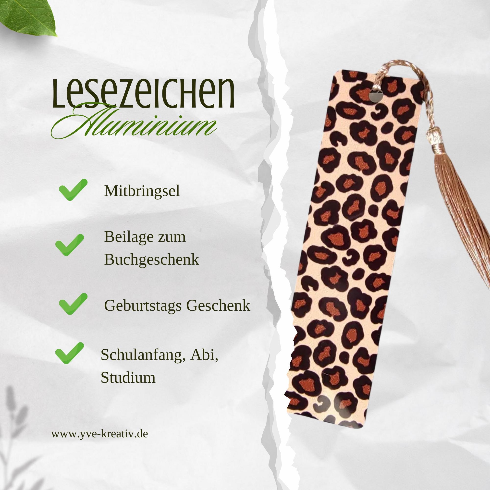 Lesezeichen aus Aluminium Animalprint Geschenk Geburtstag Mitbringsel Freundin Buchgeschenk Bookmark Leopard #LEALU