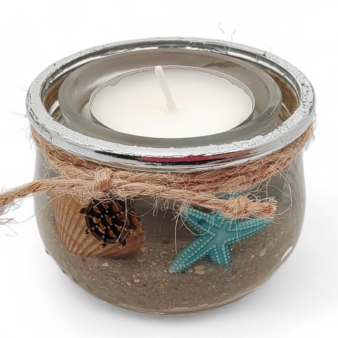 Teelichthalter Strand Windlicht Gartenparty Kerzenglas Maritim Kerzenhalter Muscheln Sommer Geschenk Geburtstag Mitbringsel #1609901805