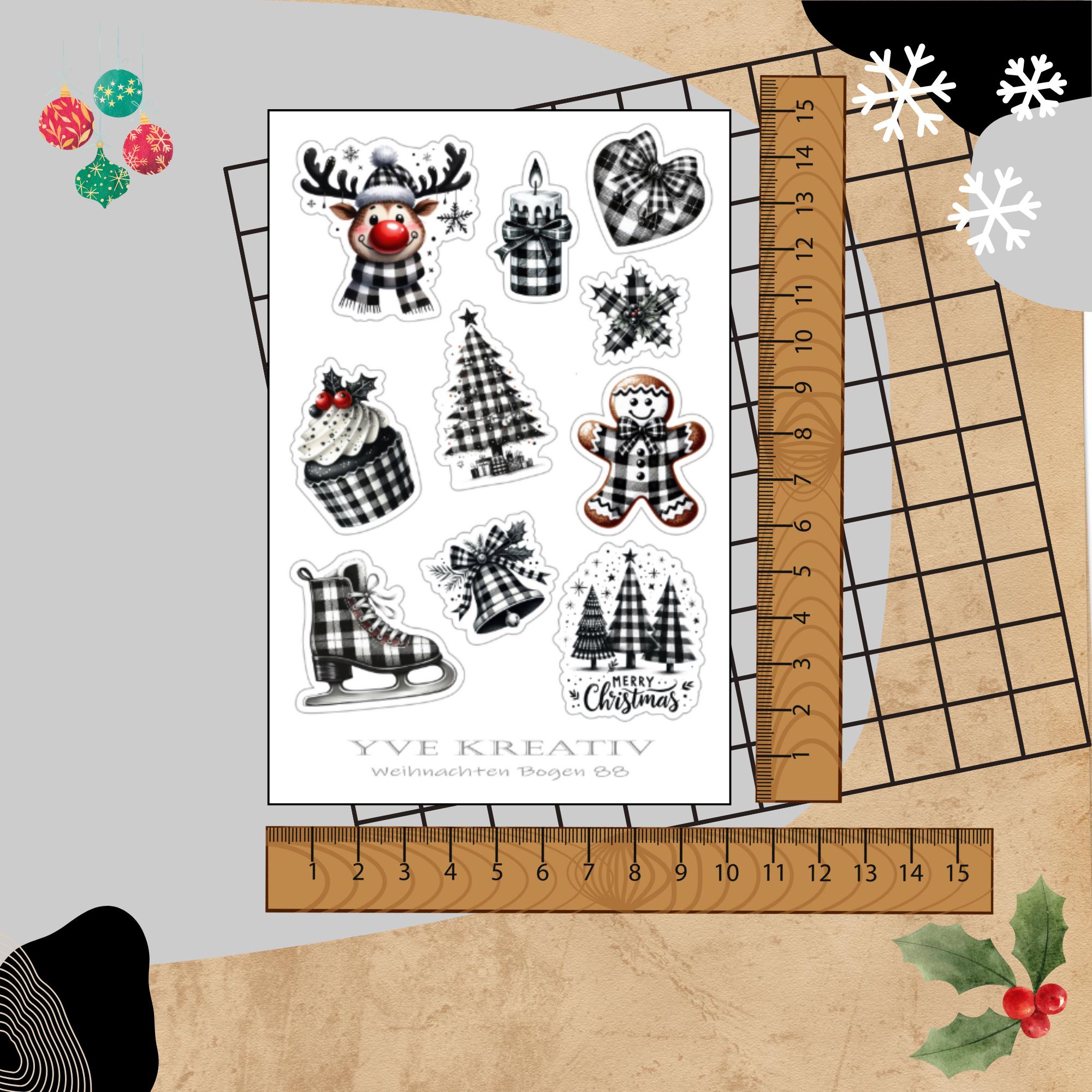 Aufkleber Sticker Bogen "Weihnachten Black & White" | Sticker Set - 3 Stickerbogen zur Auswahl in Weiß - Transparent - Matt - Glanz  #SBA6