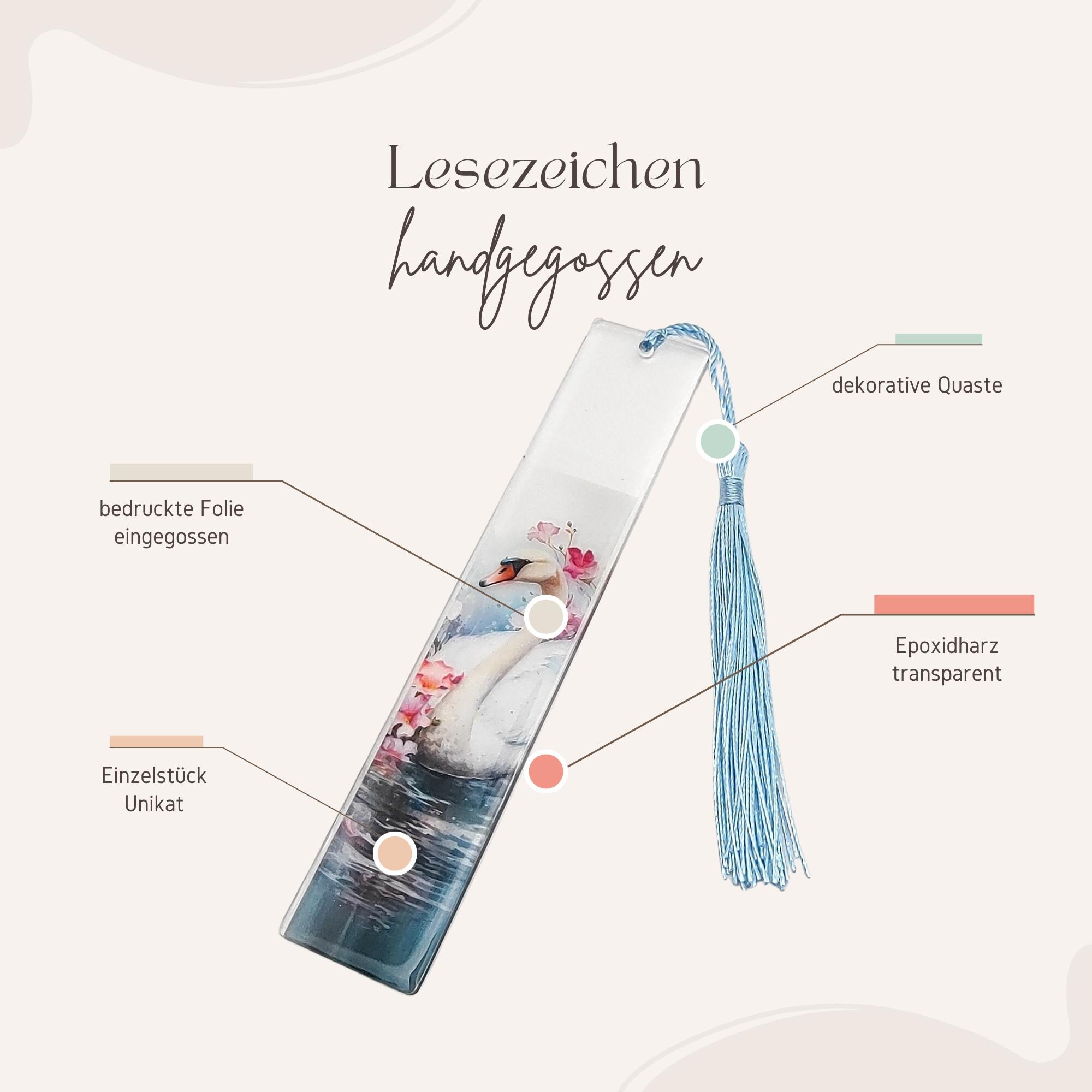 Lesezeichen aus Epoxidharz transparent Schwan Geschenk Geburtstag Mitbringsel zum Buchgeschenk #LEEPOX