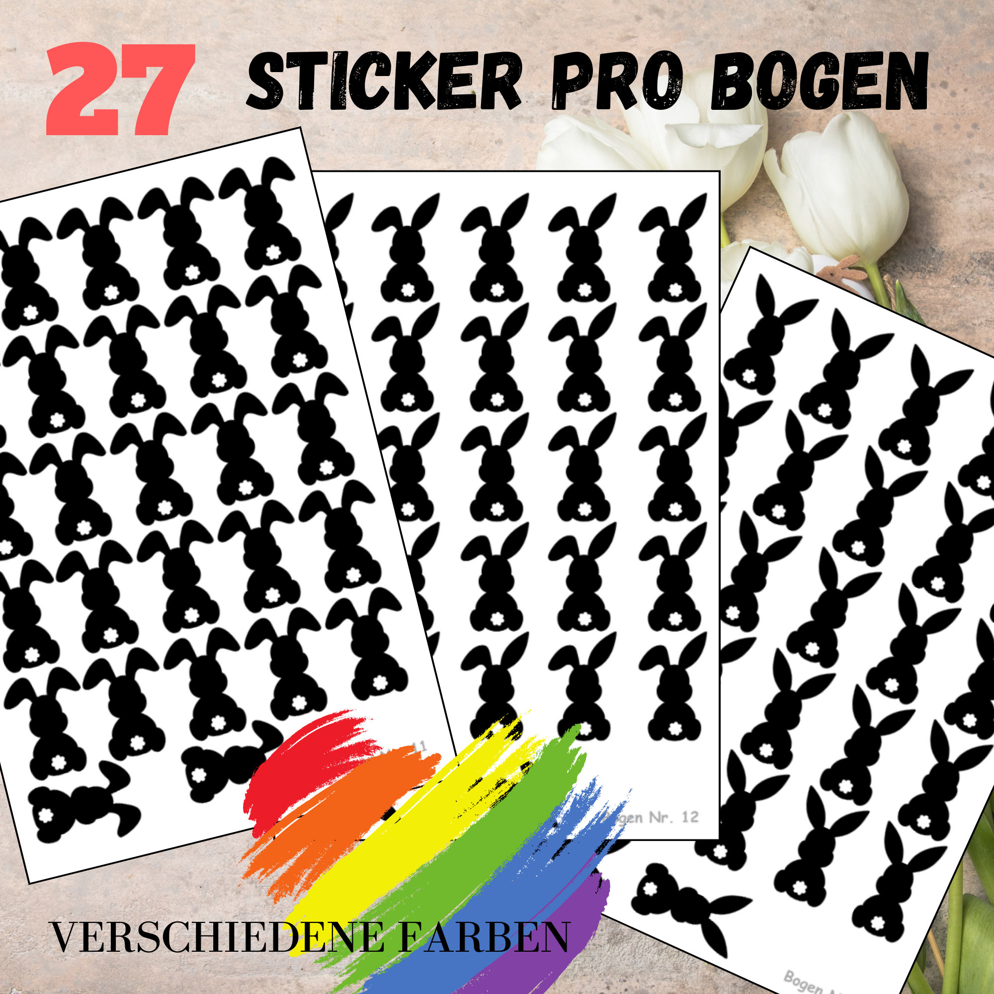 Sticker Bogen - Ostern Hase | 27 Sticker pro Bogen - Journal Sticker - Aufkleber 3 Bögen zur Auswahl I Farbe wählbar
