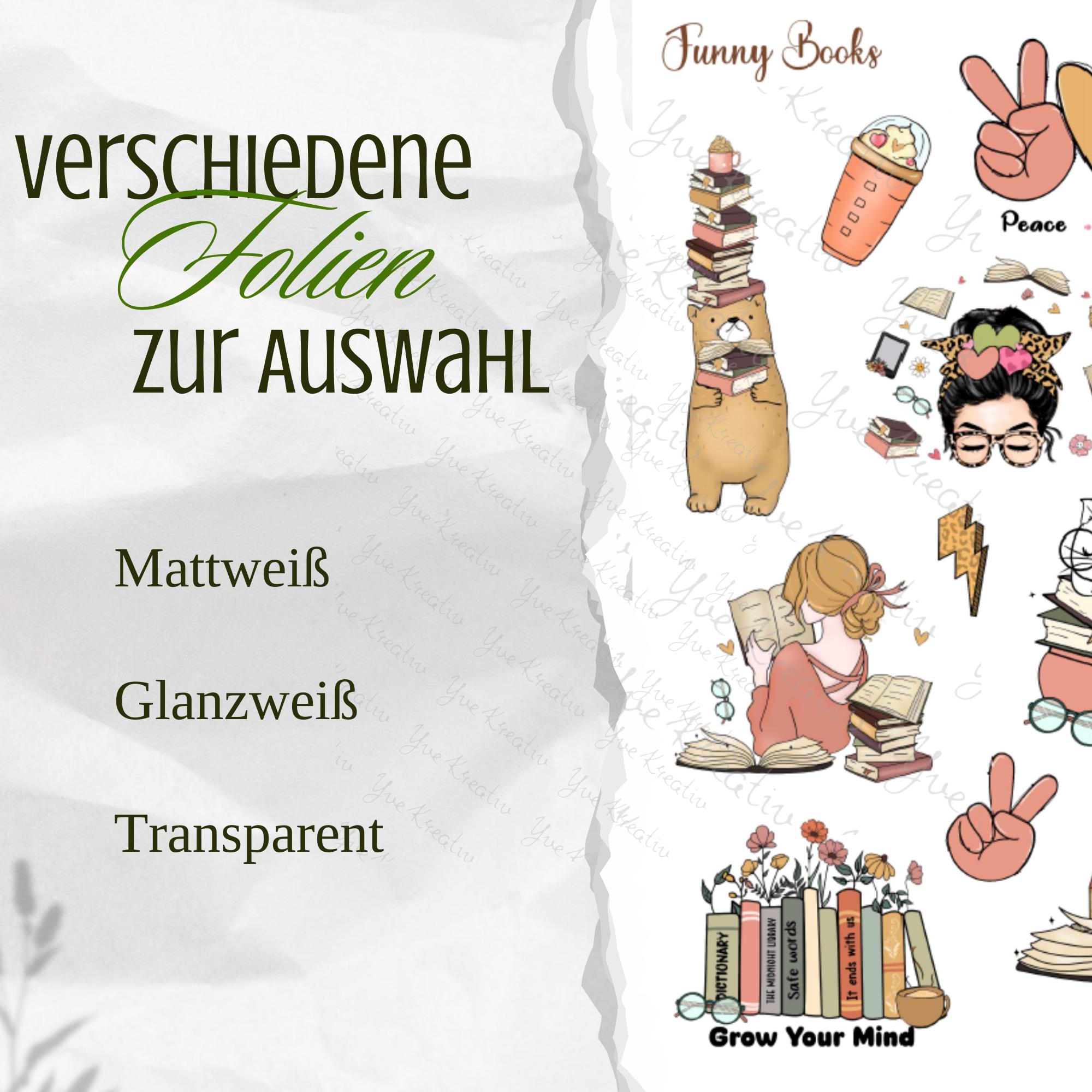 Aufkleber Love Books Stickerbogen Bücher für Leseratten Sticker Set - 3 Bögen zur Auswahl in Weiß - Transparent - Matt - Glanz #SBA6 Aufkleber Love Books Stickerbogen Bücher für Leseratten Sticker Set - 3 Bögen zur Auswahl in Weiß - Transparent - Matt - Glanz #SBA6
