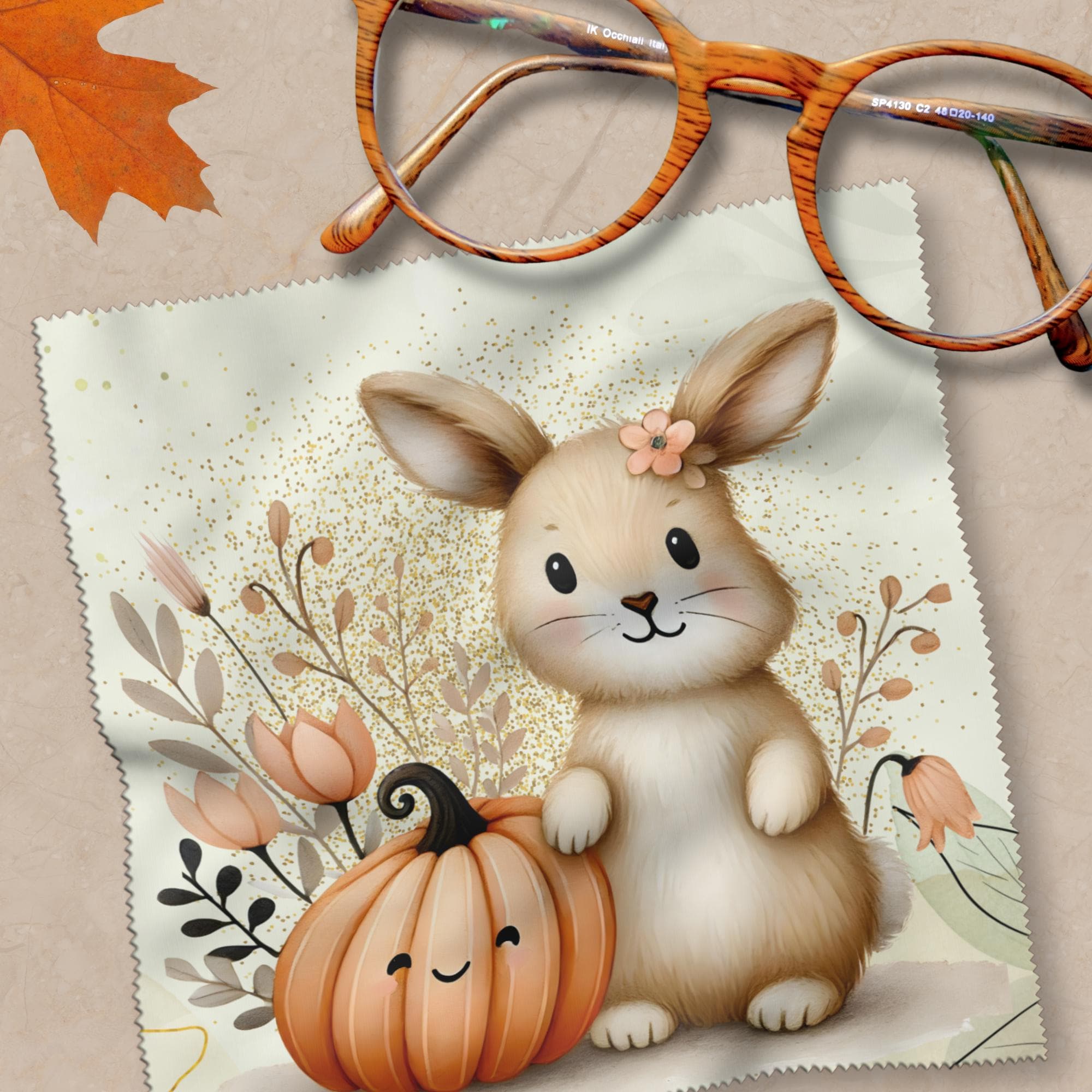 Brillenputztuch Herbst Hase bedrucktes Mikrofasertuch für Sonnenbrille Displays Handy Häschen Geschenk Halloween Mitbringsel #TI168