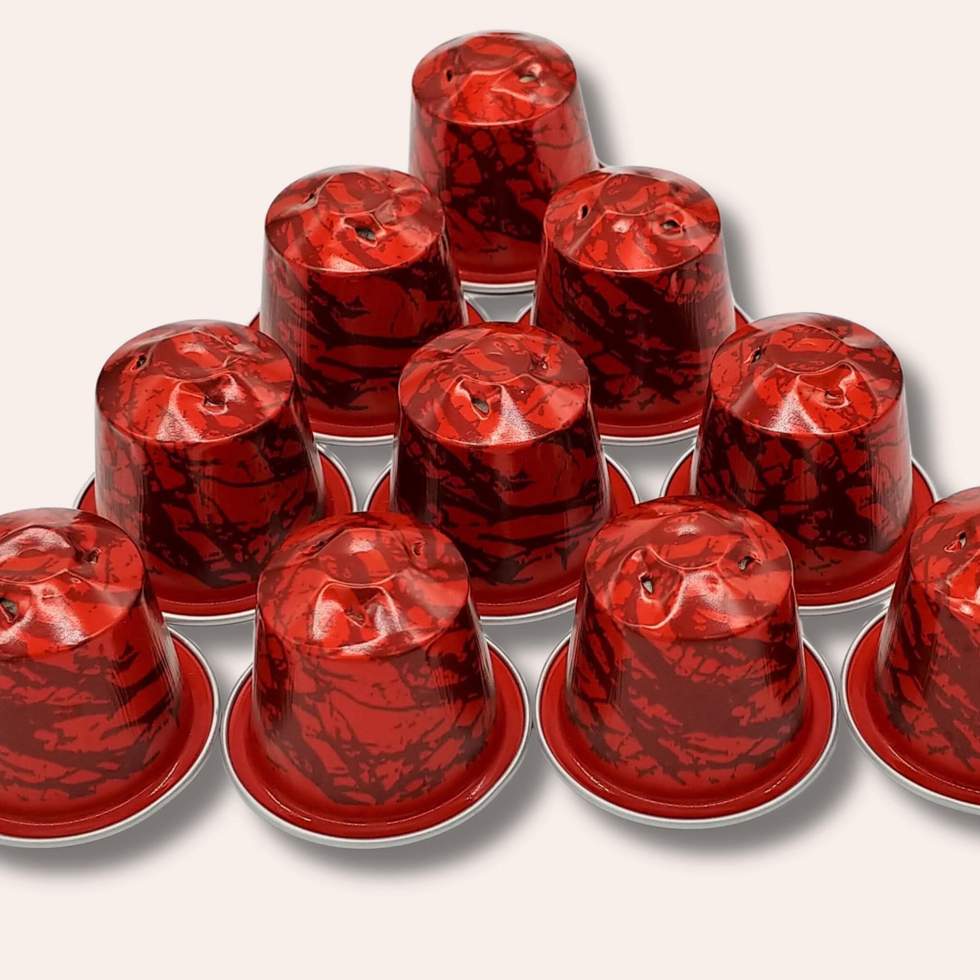 10 leere Kaffeekapseln Farbe rot "marmoriert" zum Basteln Gestalten Bastelmaterial DIY Schmuckherstellung Zubehör #KNS