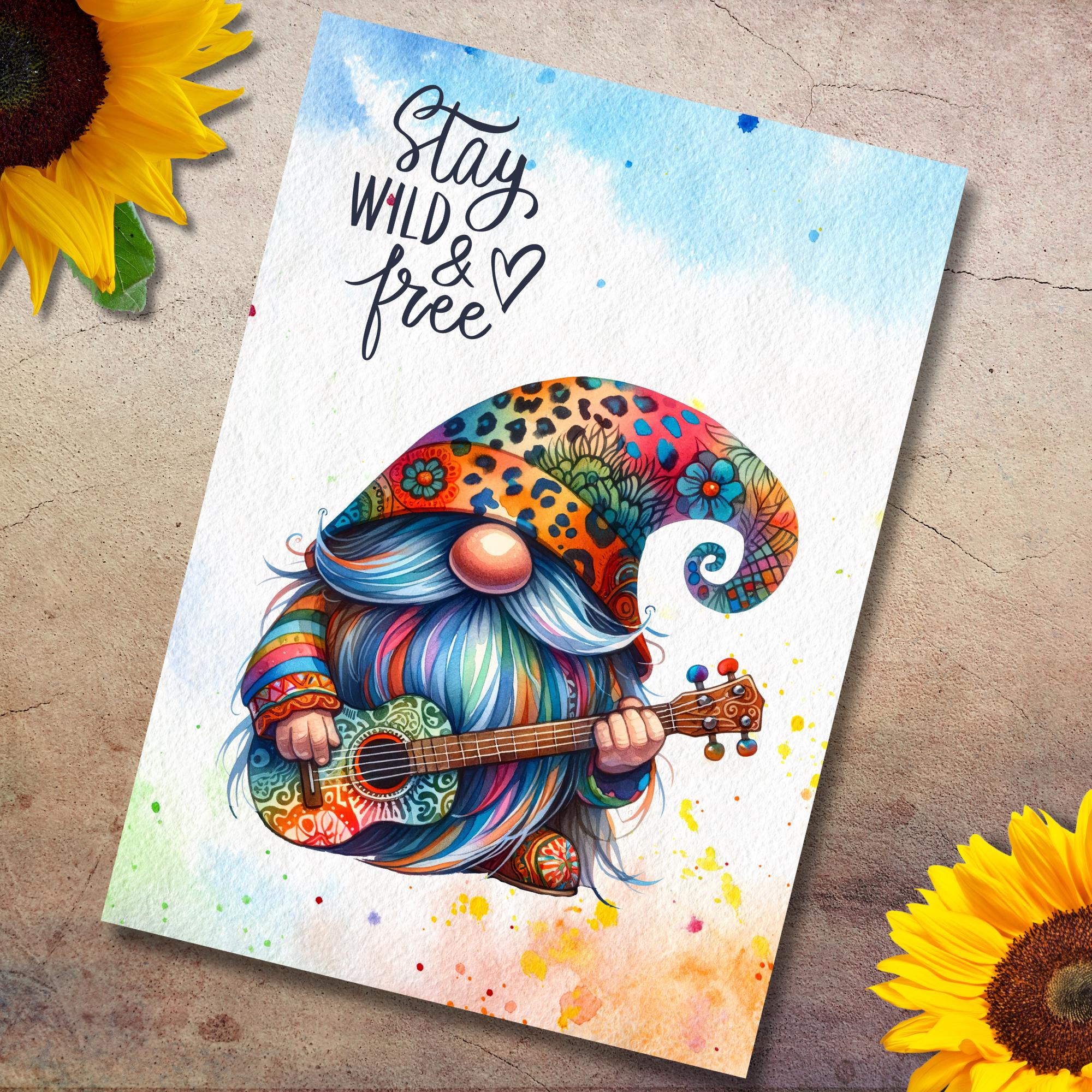 Postkarte, Grußkarte, Karte zum Geburtstag, Motivation, Aufmunterung I Wichtel Regenbogen mit Gitarre #PLS