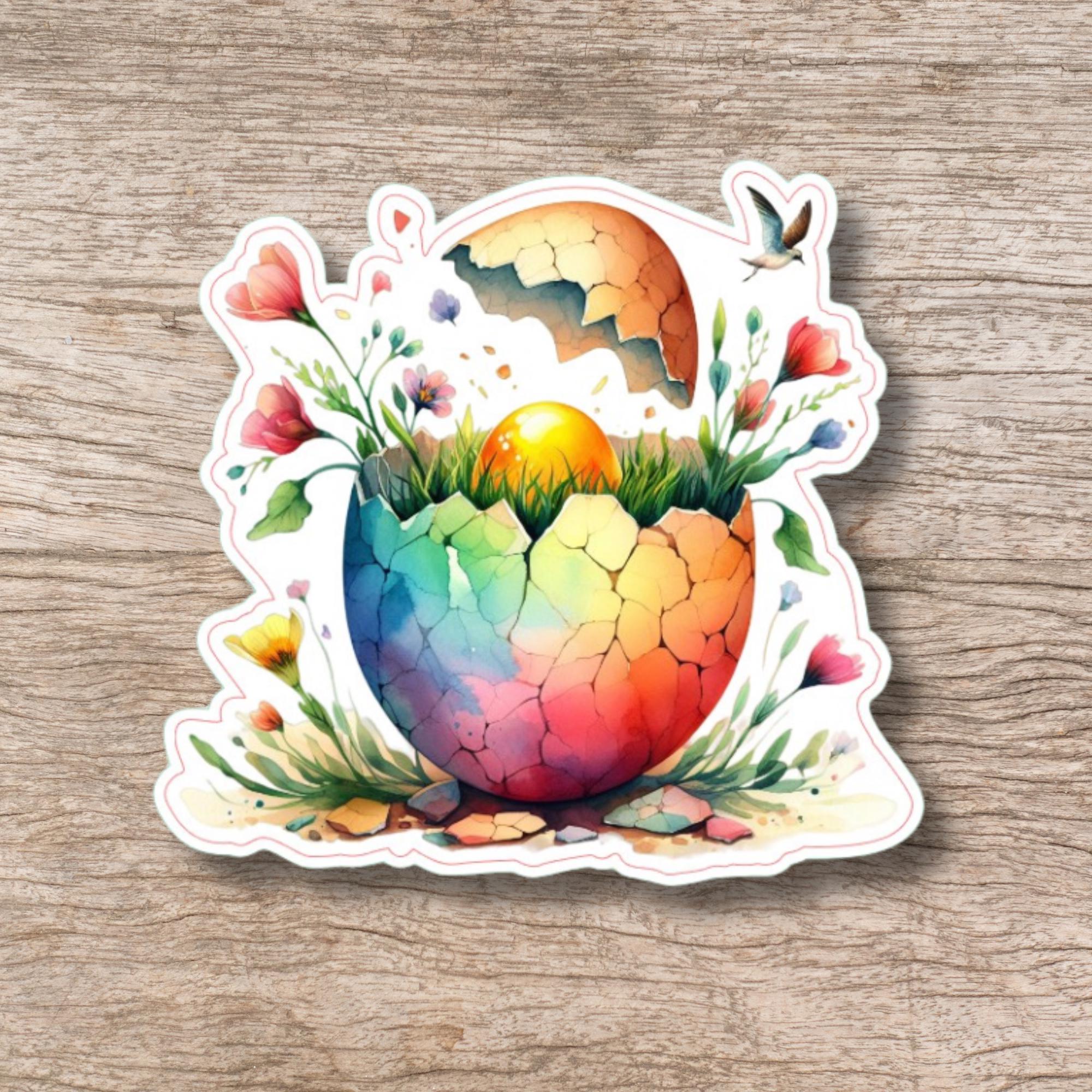 Aufkleber Ostern großer 8 cm Sticker buntes Osterei Deko Osterfest Geschenkaufkleber Dekoei - zur Auswahl in Weiß oder Transparent  #SEG8