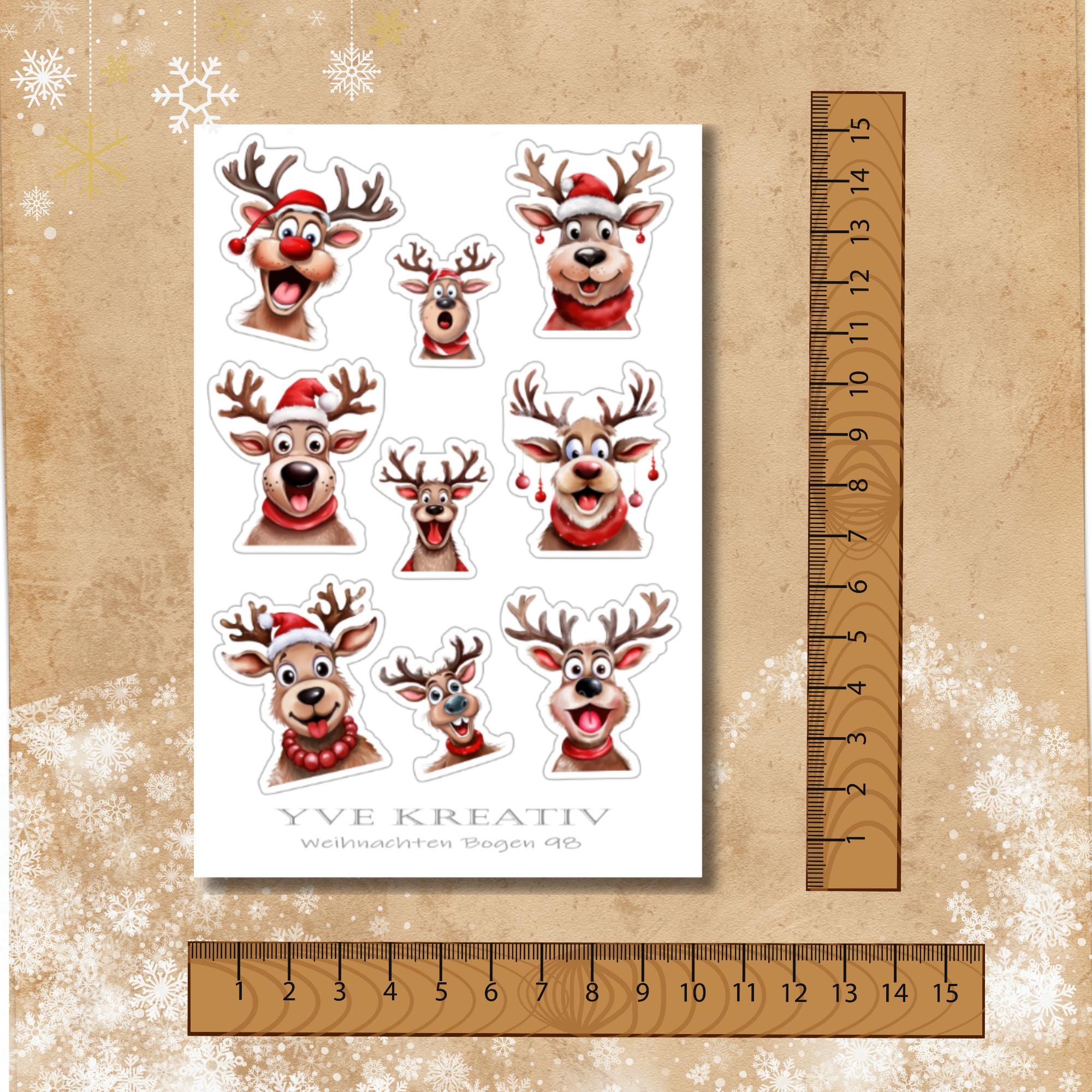 Aufkleber, Weihnachten Rentier, Sticker - 2 Stickerbogen zur Auswahl in Weiß - Transparent - Matt - Glanz  #SBA6