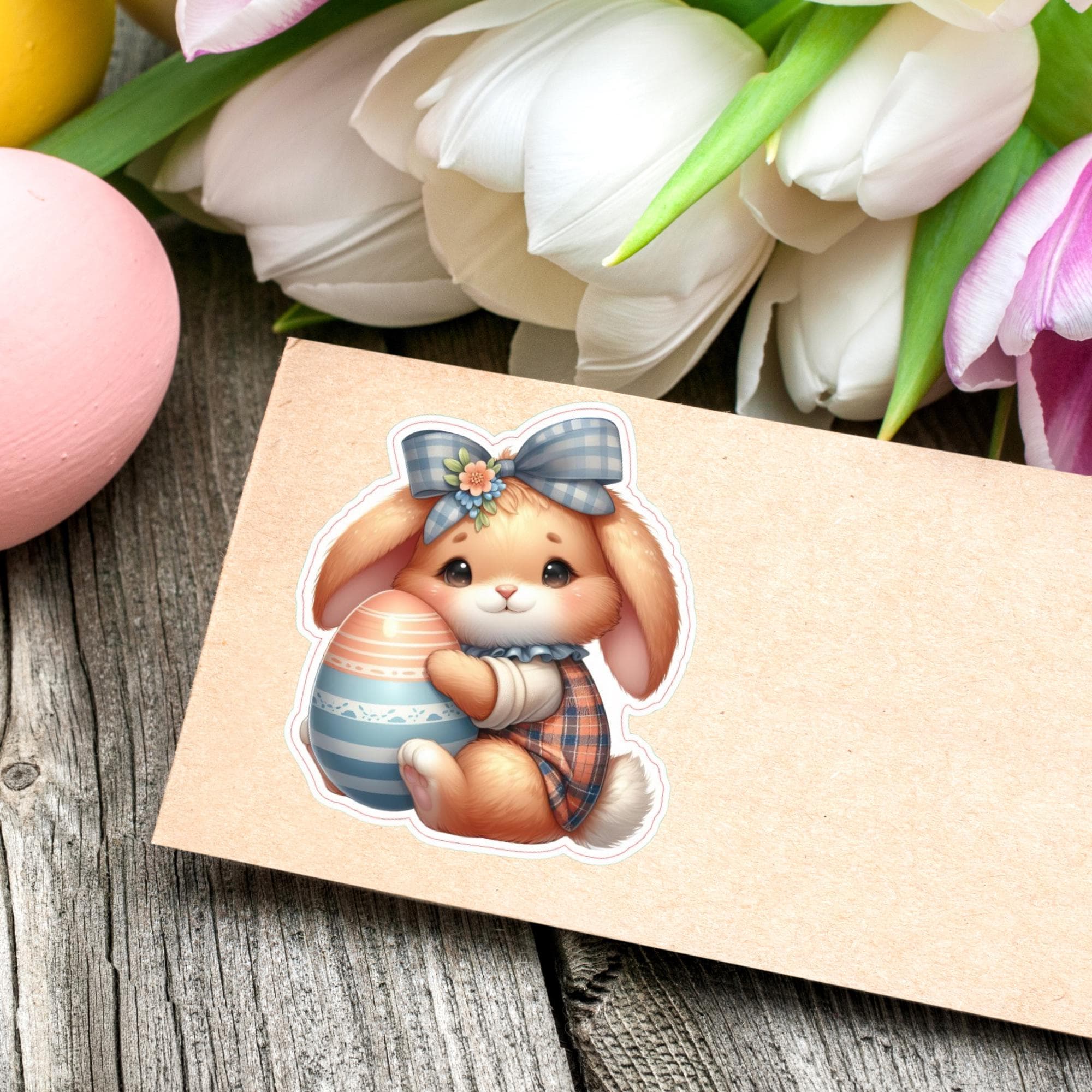 Aufkleber Ostern großer 8 cm Sticker niedliches Häschen Deko Hase Geschenkaufkleber Osterhase - zur Auswahl in Weiß oder Transparent  #SEG8