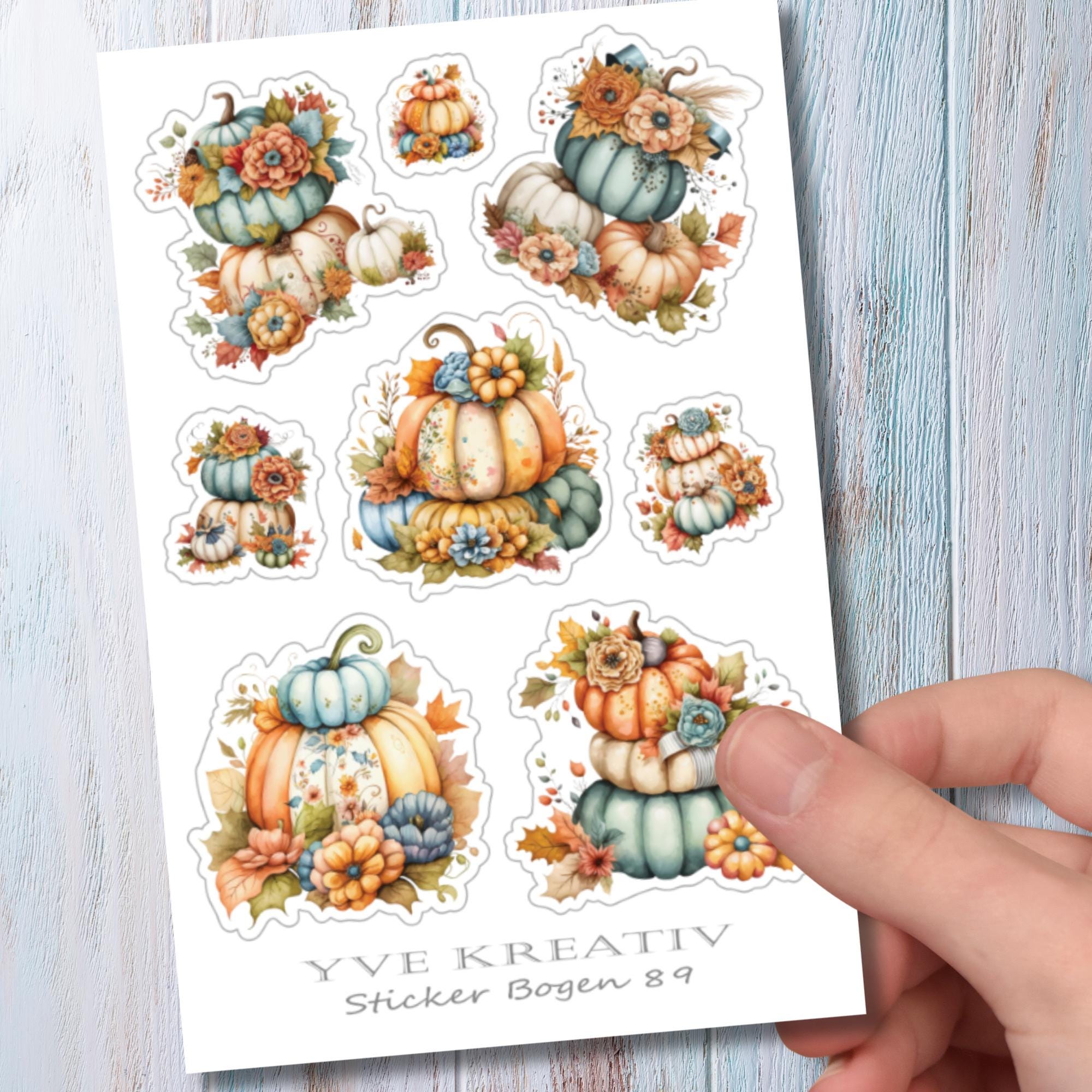 Kürbis Aufkleber Halloween Sticker Herbst Dekoration bunte Kürbisse Stickerbogen zur Auswahl in Weiß - Transparent - Matt - Glanz #SBA6