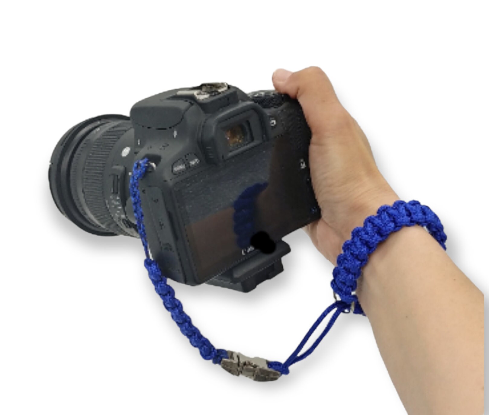 Kamera-Handschlaufe / Kameragurt / Kameraschlaufe geknotet aus Parachute Cord (Fallschirmschnur) mit Klick-Schnellverschluß / Farbe Blau