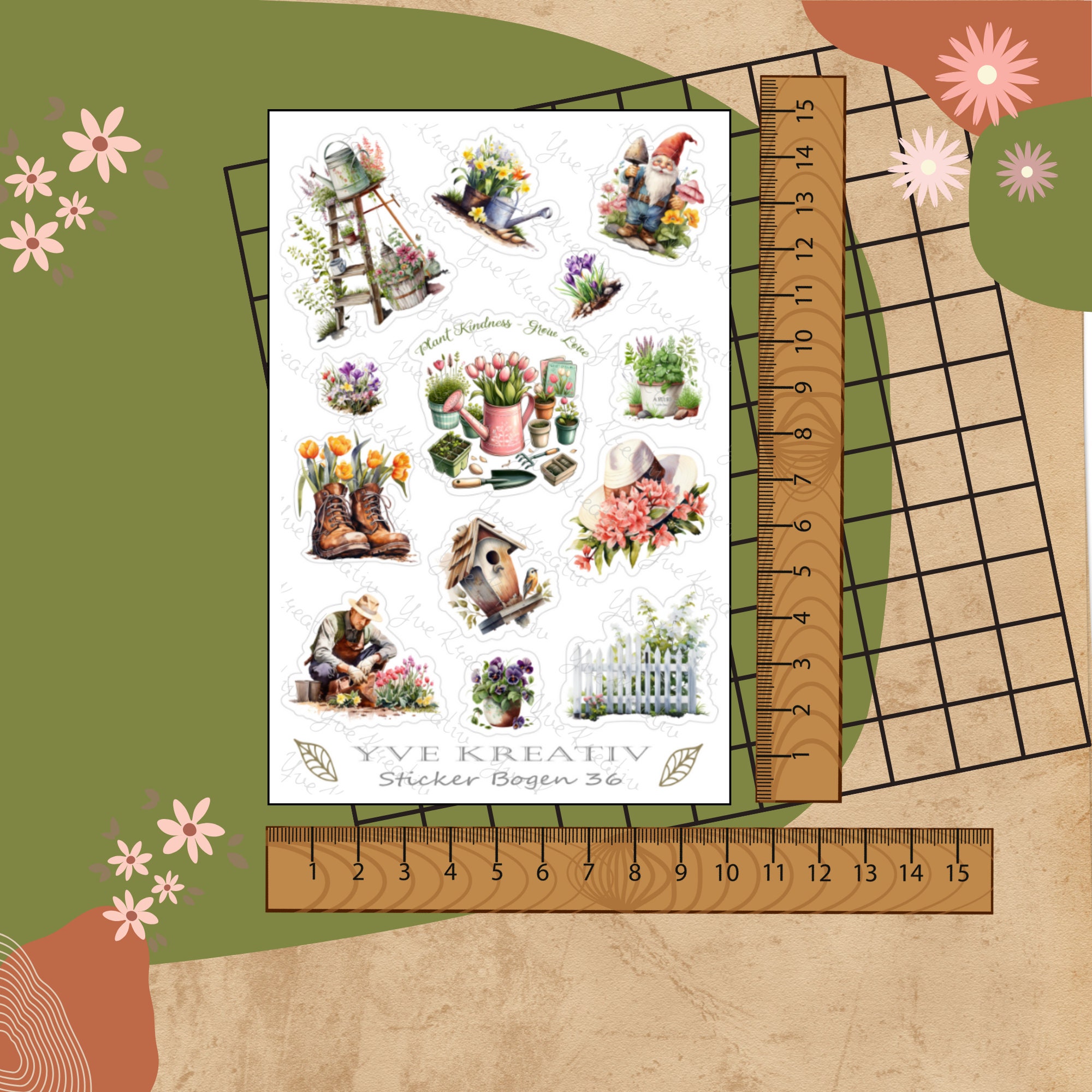Sticker Bogen " Frühling Pflanzen Garten " | Sticker Set - Aufkleber 3 Stickerbogen zur Auswahl in Weiß - Transparent - Matt - Glanz