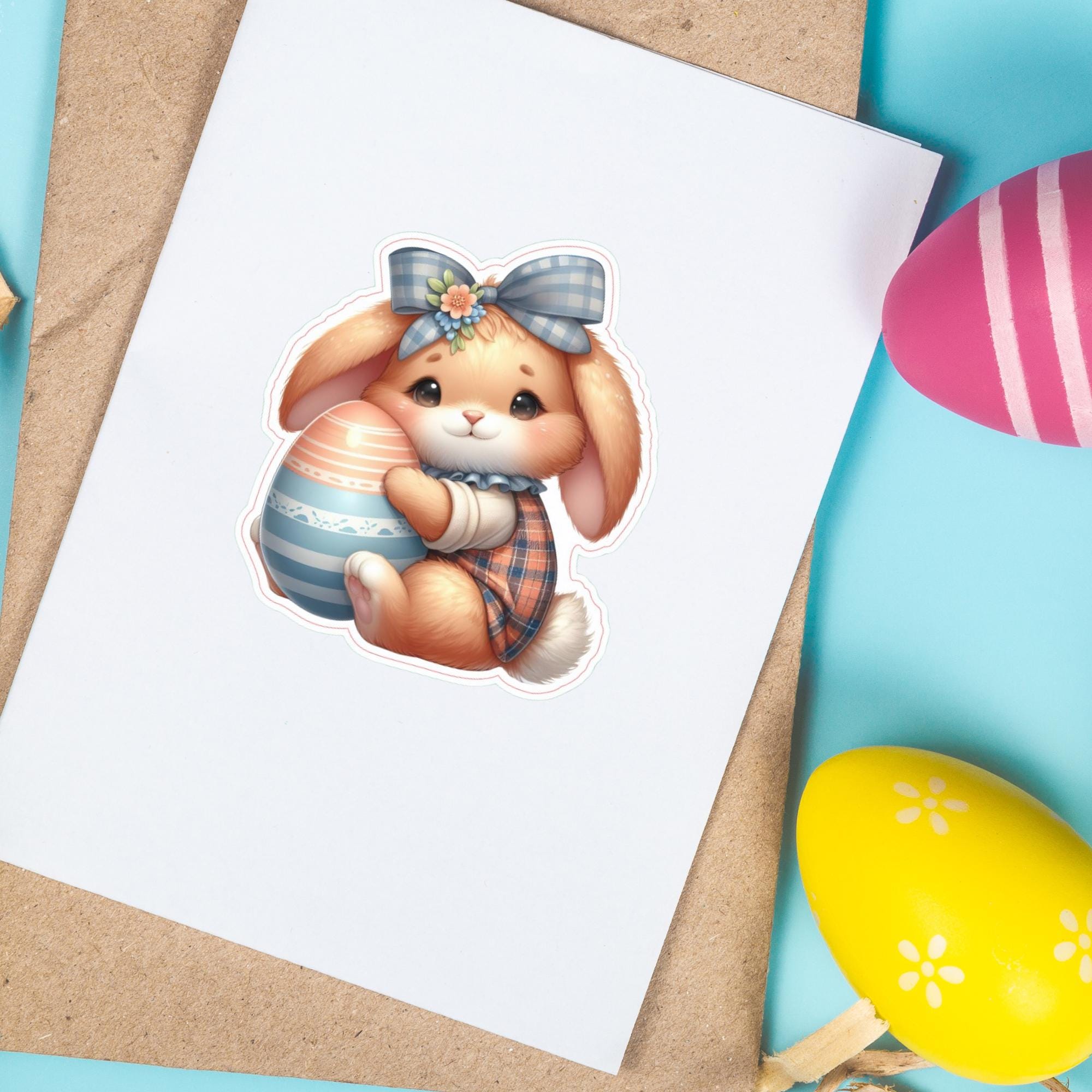 Aufkleber Ostern großer 8 cm Sticker niedliches Häschen Deko Hase Geschenkaufkleber Osterhase - zur Auswahl in Weiß oder Transparent  #SEG8