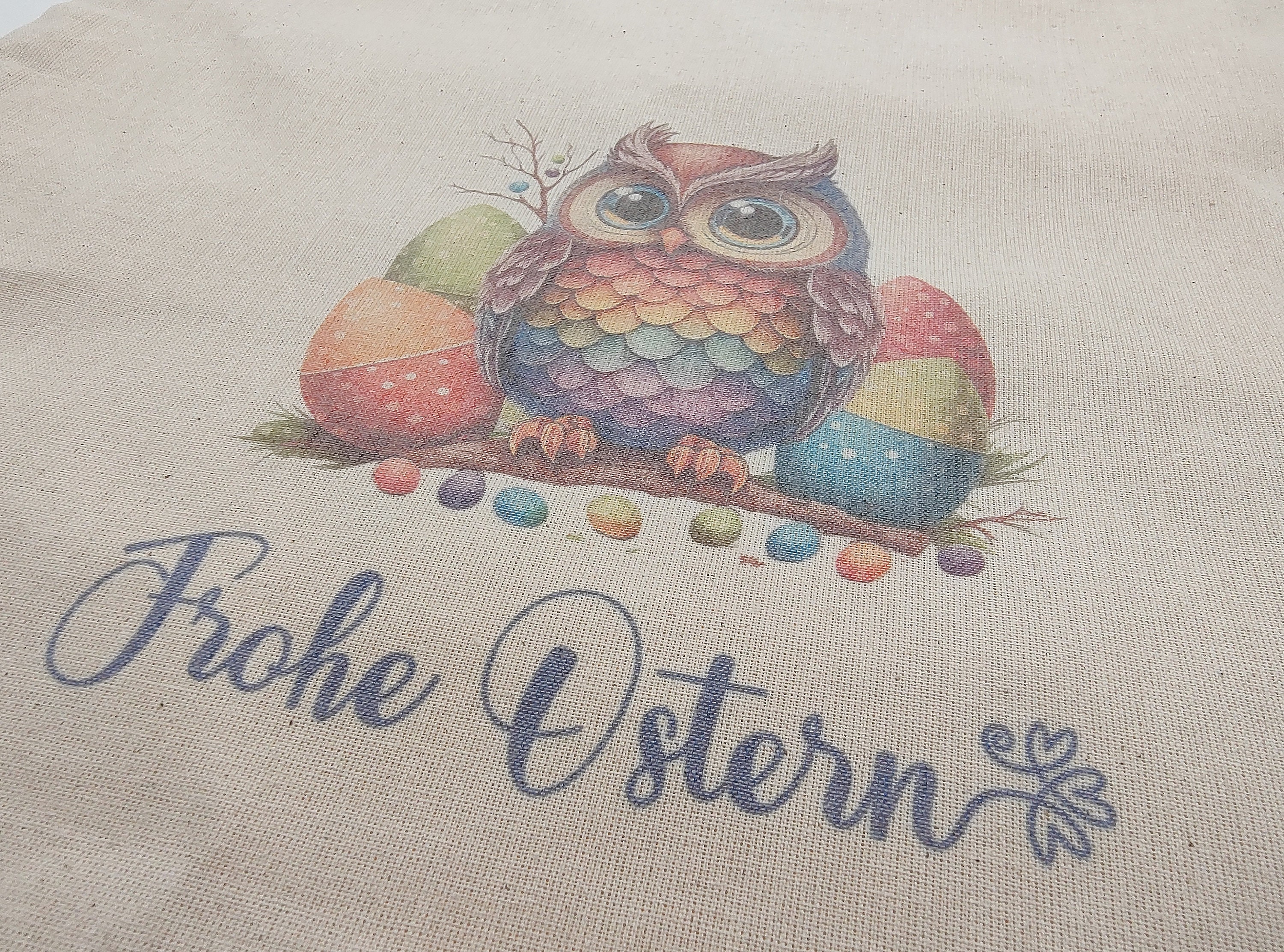 Stofftasche, Stoffbeutel, Einkaufstasche, Tasche, Baumwolltasche, Motiv "Ostern Eule"  #1658870511